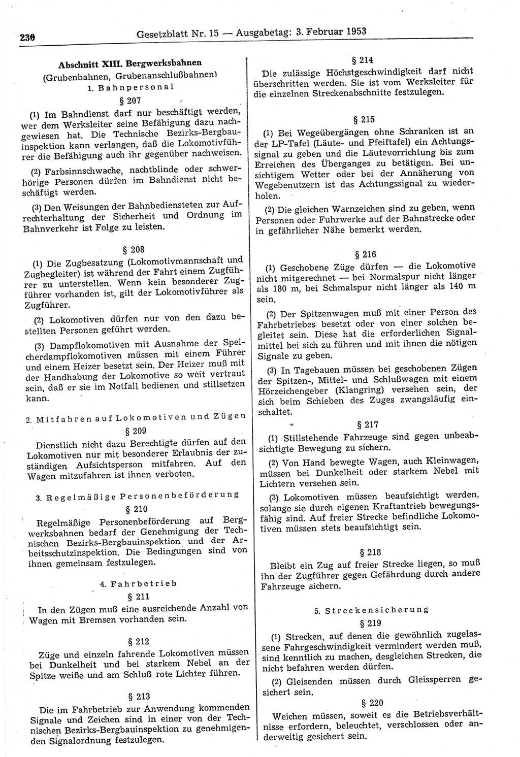 Gesetzblatt (GBl.) der Deutschen Demokratischen Republik (DDR) 1953, Seite 230 (GBl. DDR 1953, S. 230)