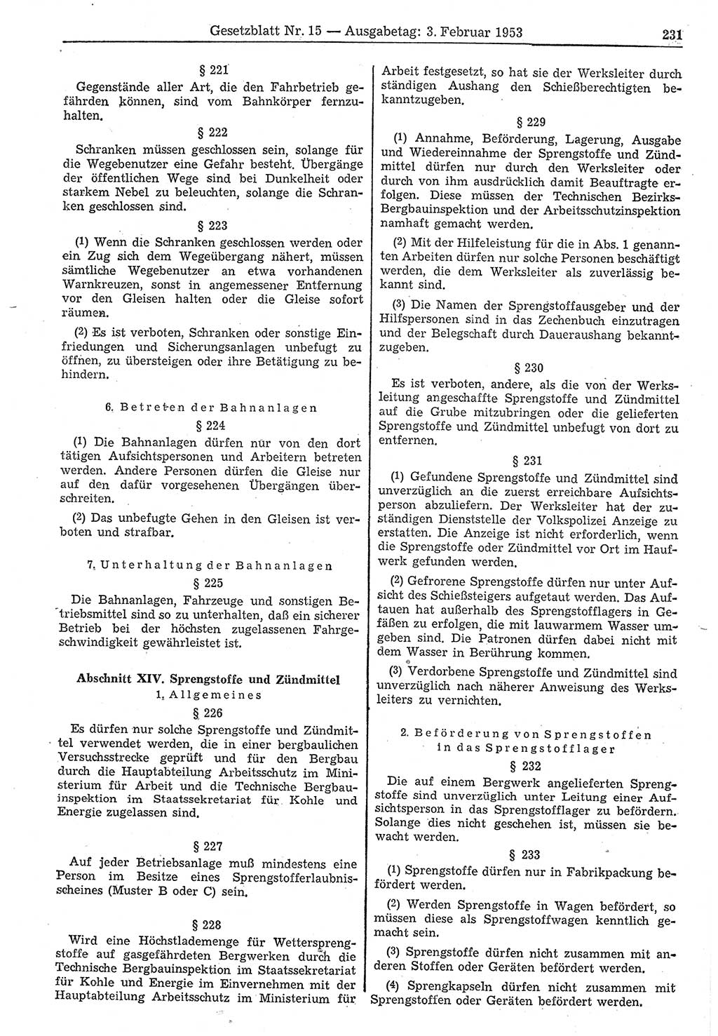 Gesetzblatt (GBl.) der Deutschen Demokratischen Republik (DDR) 1953, Seite 231 (GBl. DDR 1953, S. 231)