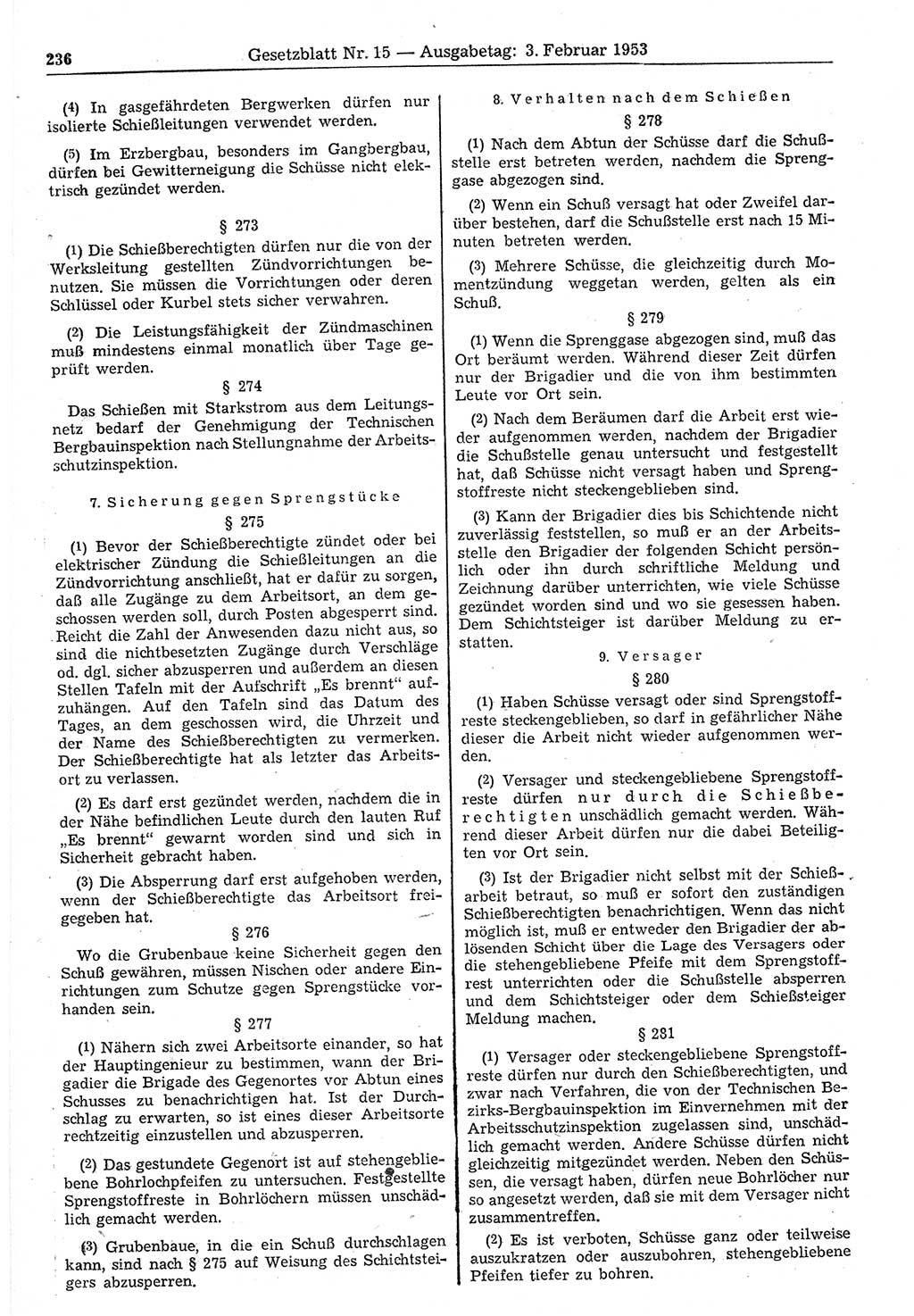 Gesetzblatt (GBl.) der Deutschen Demokratischen Republik (DDR) 1953, Seite 236 (GBl. DDR 1953, S. 236)