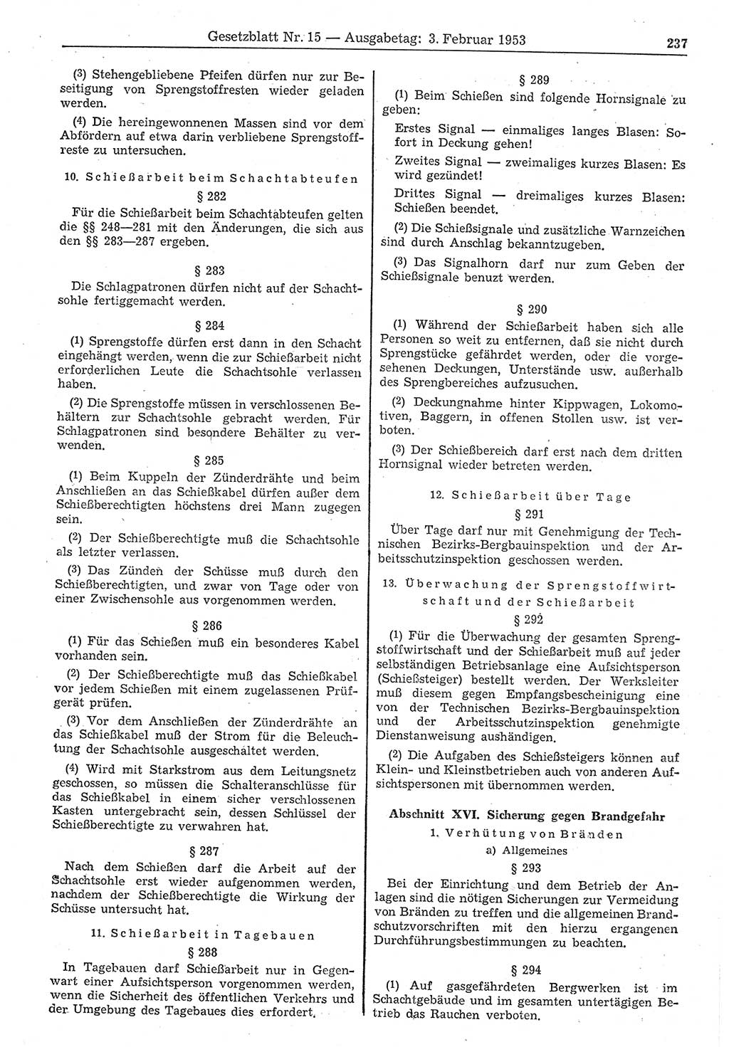 Gesetzblatt (GBl.) der Deutschen Demokratischen Republik (DDR) 1953, Seite 237 (GBl. DDR 1953, S. 237)