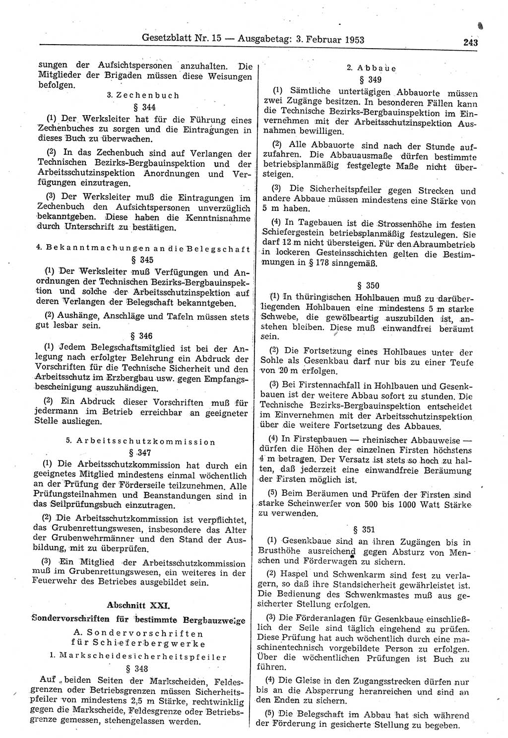 Gesetzblatt (GBl.) der Deutschen Demokratischen Republik (DDR) 1953, Seite 243 (GBl. DDR 1953, S. 243)