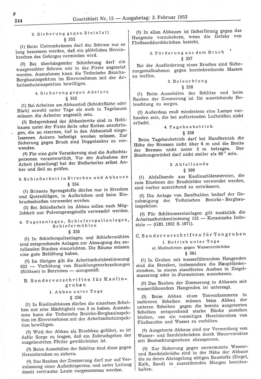 Gesetzblatt (GBl.) der Deutschen Demokratischen Republik (DDR) 1953, Seite 244 (GBl. DDR 1953, S. 244)