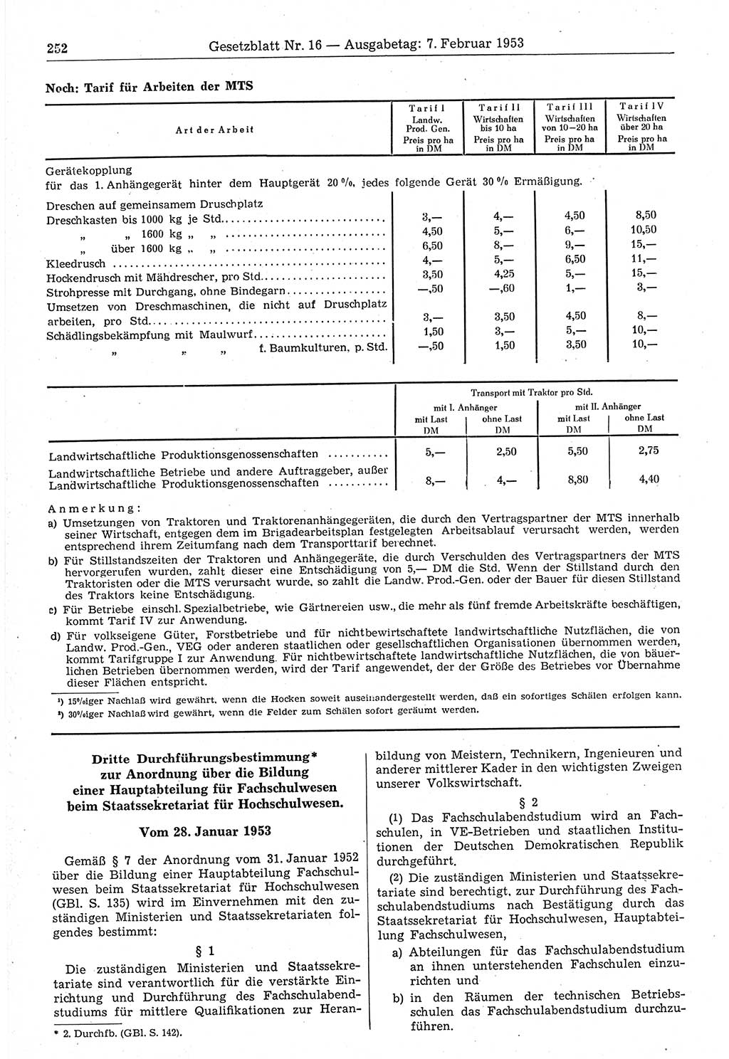 Gesetzblatt (GBl.) der Deutschen Demokratischen Republik (DDR) 1953, Seite 252 (GBl. DDR 1953, S. 252)