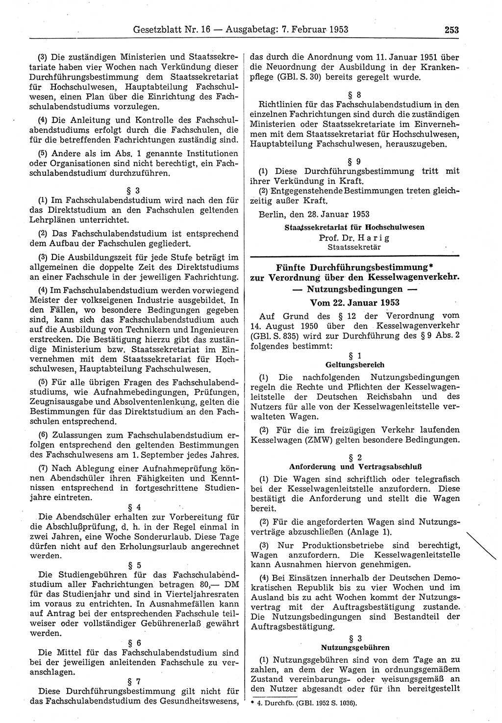 Gesetzblatt (GBl.) der Deutschen Demokratischen Republik (DDR) 1953, Seite 253 (GBl. DDR 1953, S. 253)