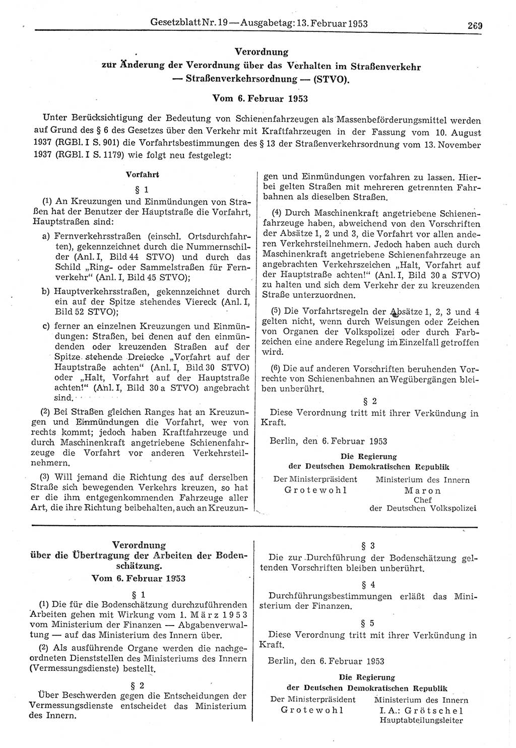 Gesetzblatt (GBl.) der Deutschen Demokratischen Republik (DDR) 1953, Seite 269 (GBl. DDR 1953, S. 269)