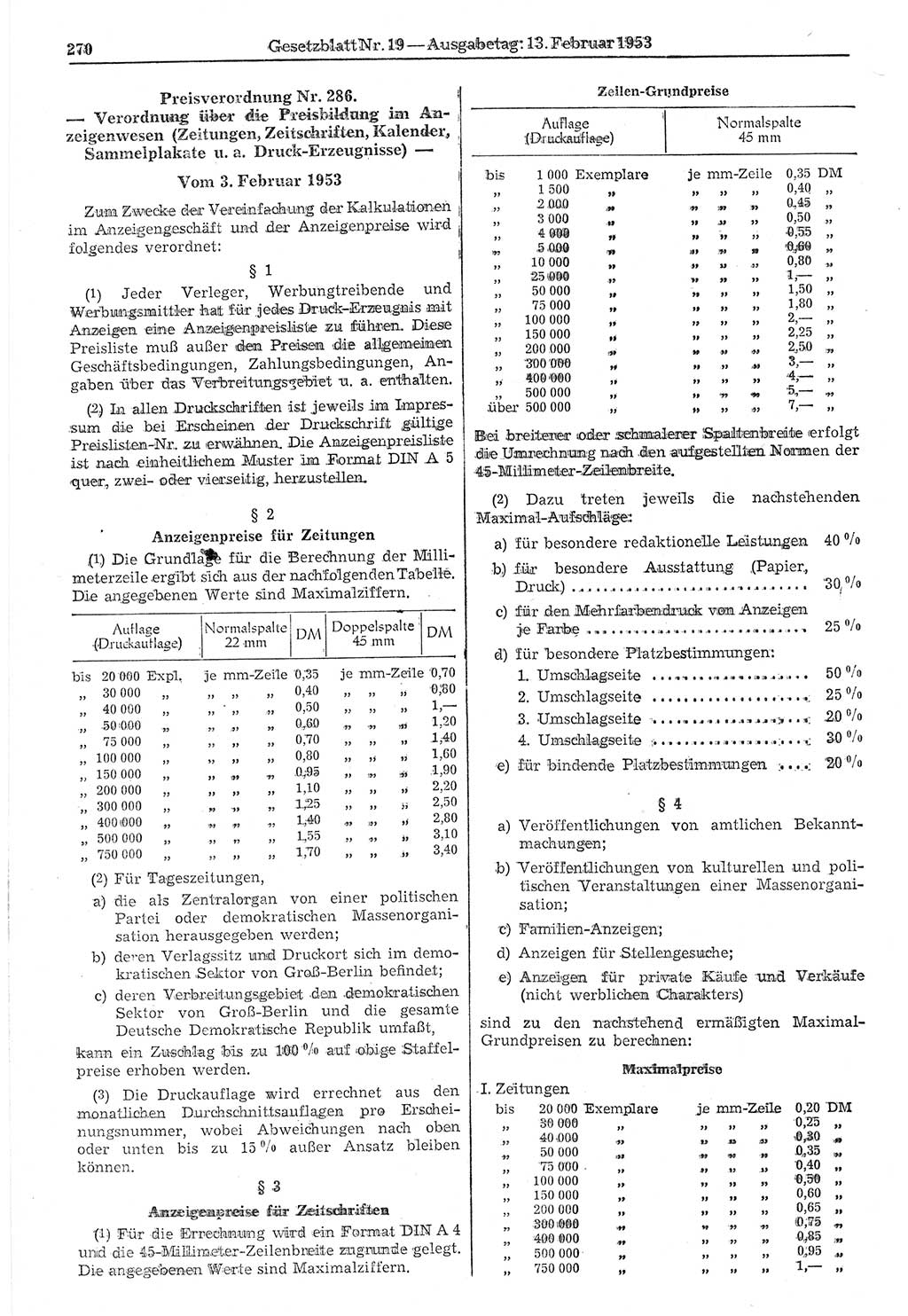 Gesetzblatt (GBl.) der Deutschen Demokratischen Republik (DDR) 1953, Seite 270 (GBl. DDR 1953, S. 270)