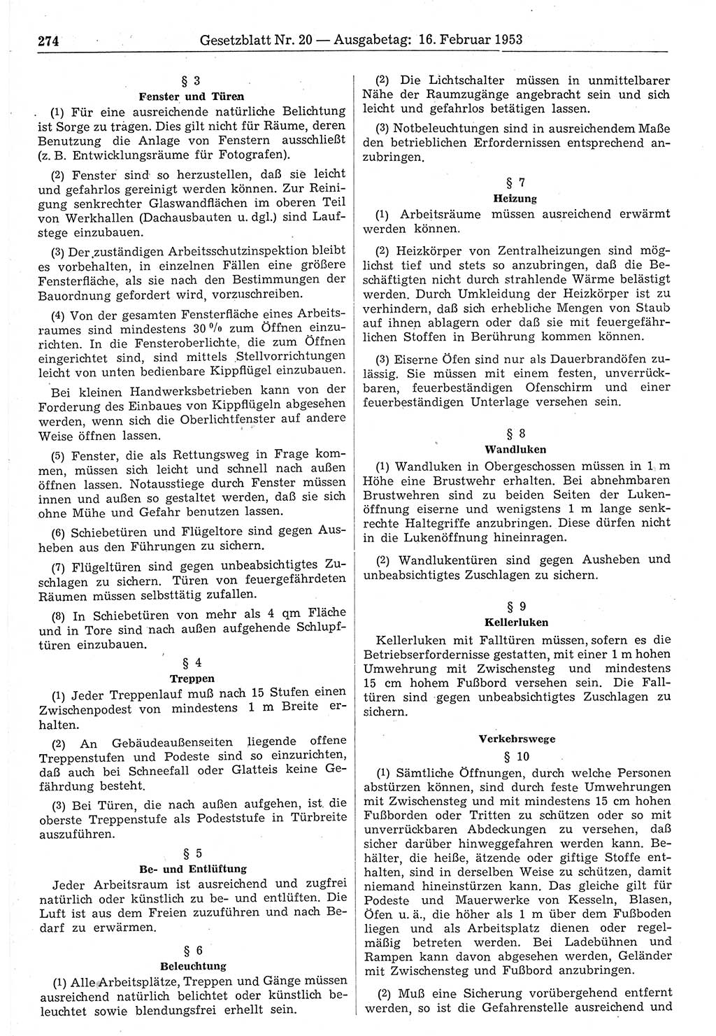 Gesetzblatt (GBl.) der Deutschen Demokratischen Republik (DDR) 1953, Seite 274 (GBl. DDR 1953, S. 274)