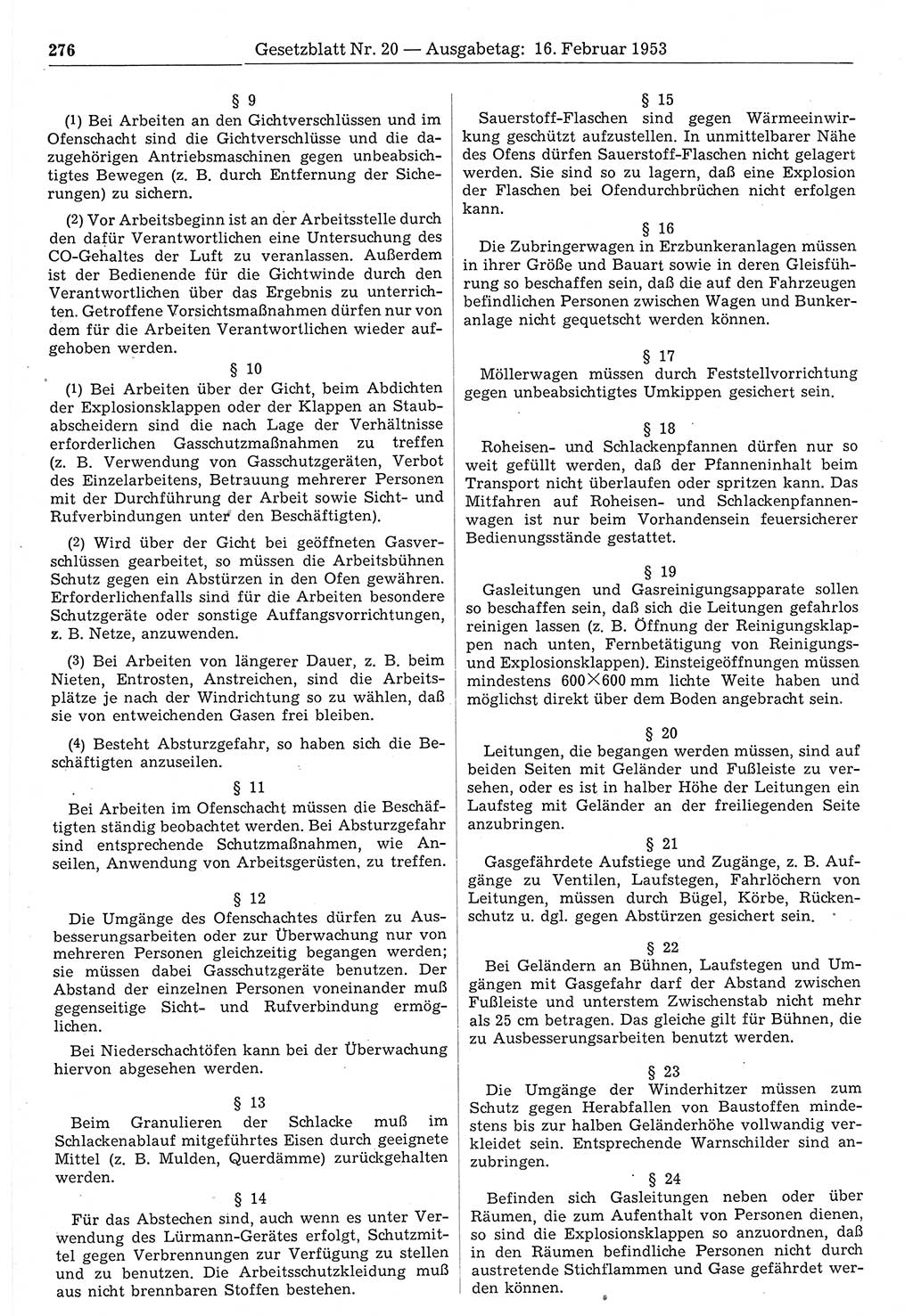 Gesetzblatt (GBl.) der Deutschen Demokratischen Republik (DDR) 1953, Seite 276 (GBl. DDR 1953, S. 276)