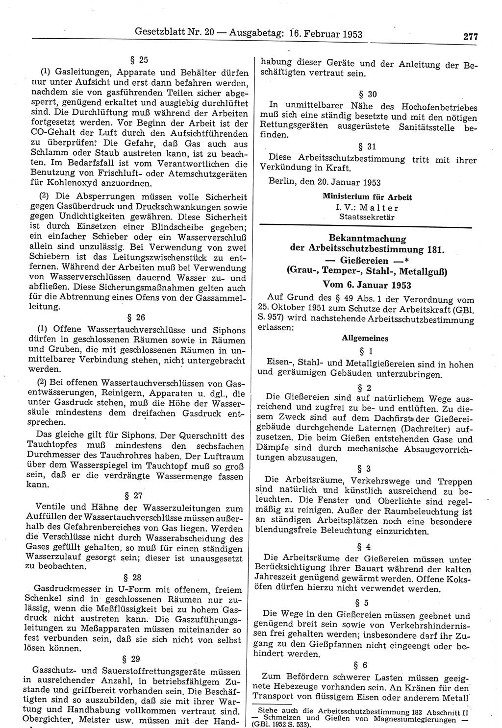 Gesetzblatt (GBl.) der Deutschen Demokratischen Republik (DDR) 1953, Seite 277 (GBl. DDR 1953, S. 277)