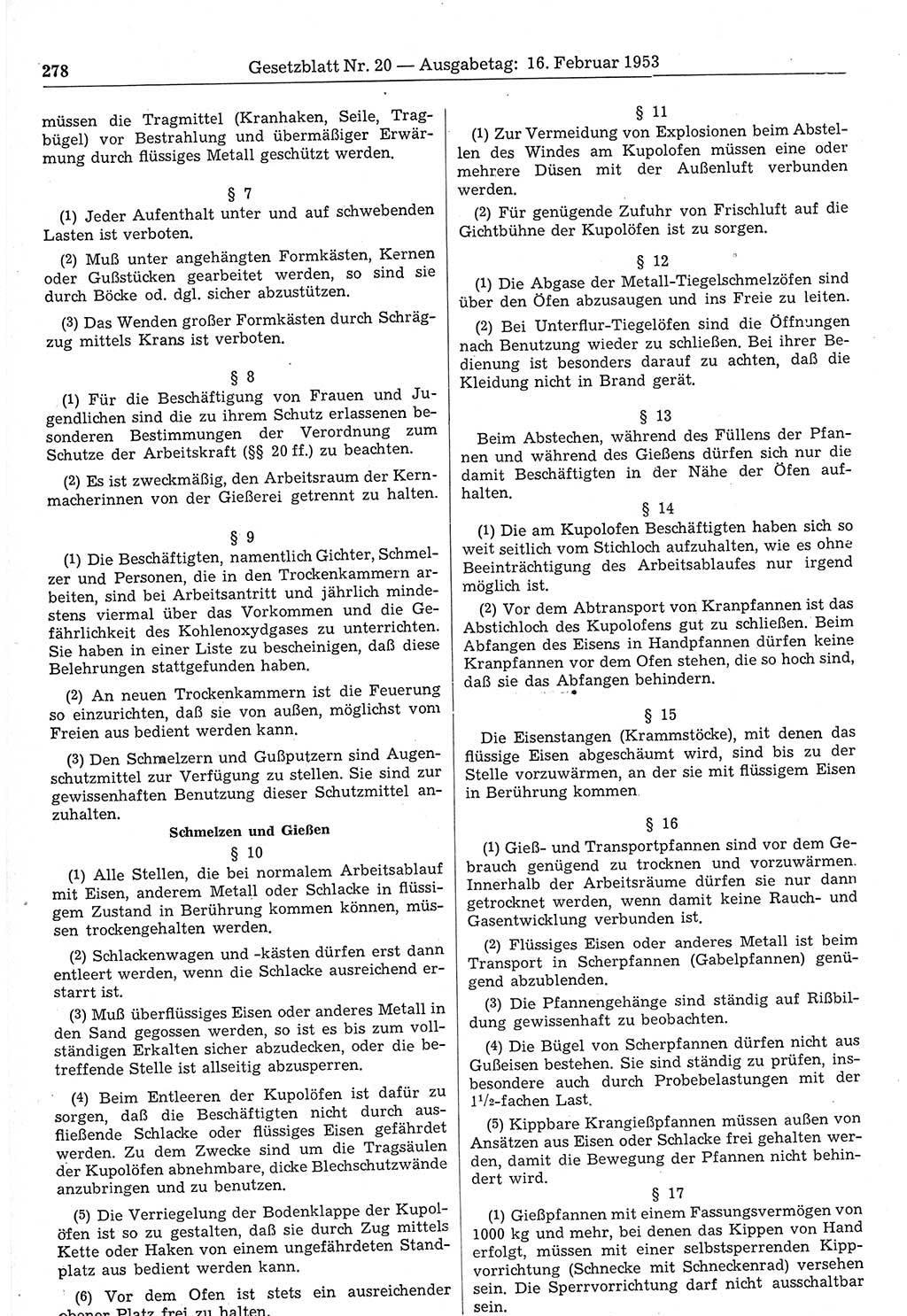 Gesetzblatt (GBl.) der Deutschen Demokratischen Republik (DDR) 1953, Seite 278 (GBl. DDR 1953, S. 278)