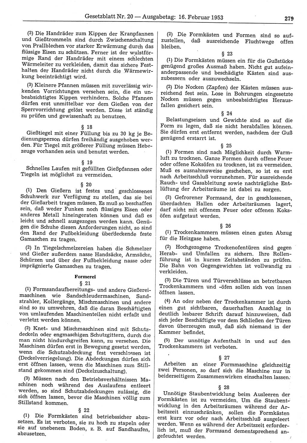 Gesetzblatt (GBl.) der Deutschen Demokratischen Republik (DDR) 1953, Seite 279 (GBl. DDR 1953, S. 279)