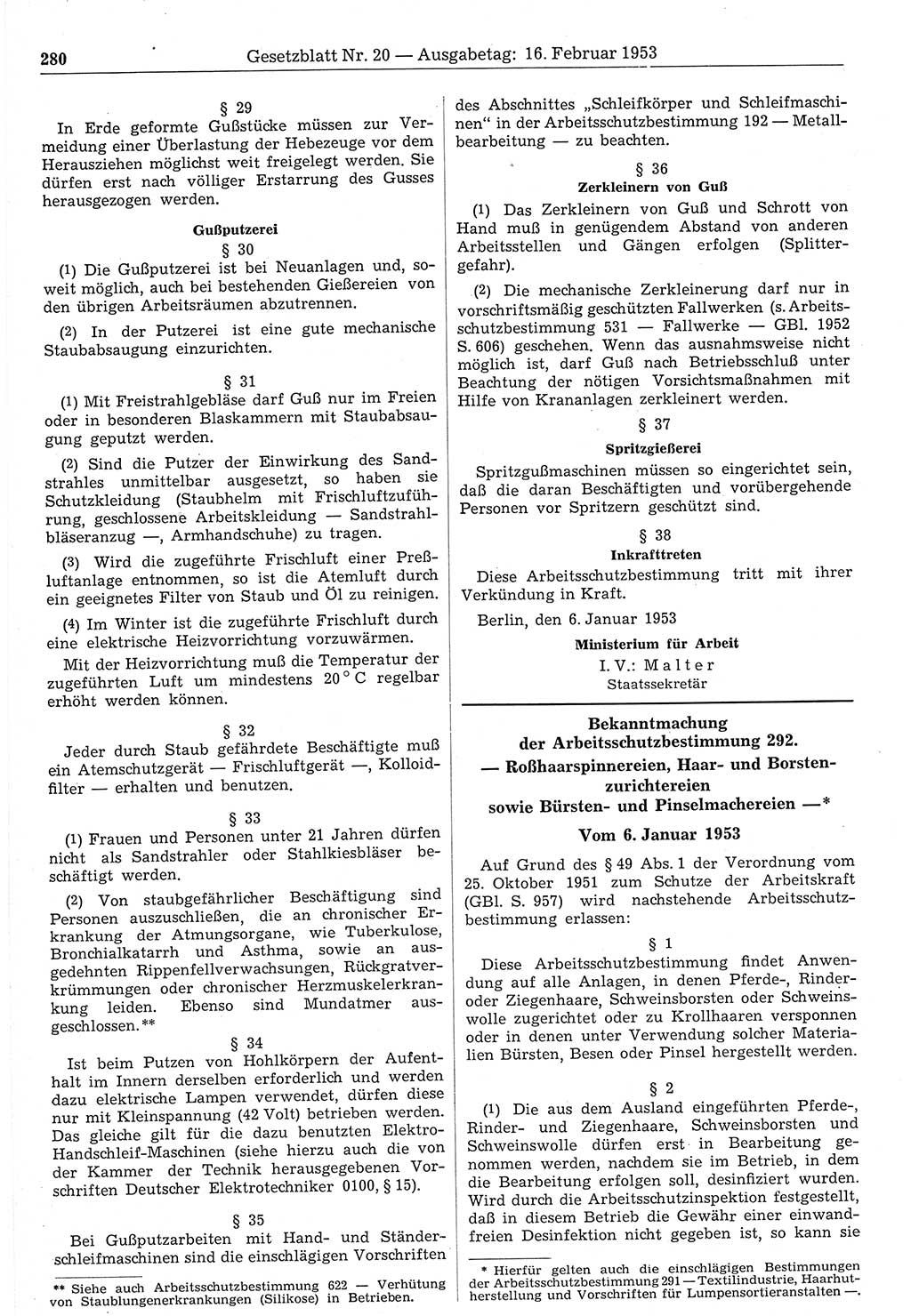 Gesetzblatt (GBl.) der Deutschen Demokratischen Republik (DDR) 1953, Seite 280 (GBl. DDR 1953, S. 280)