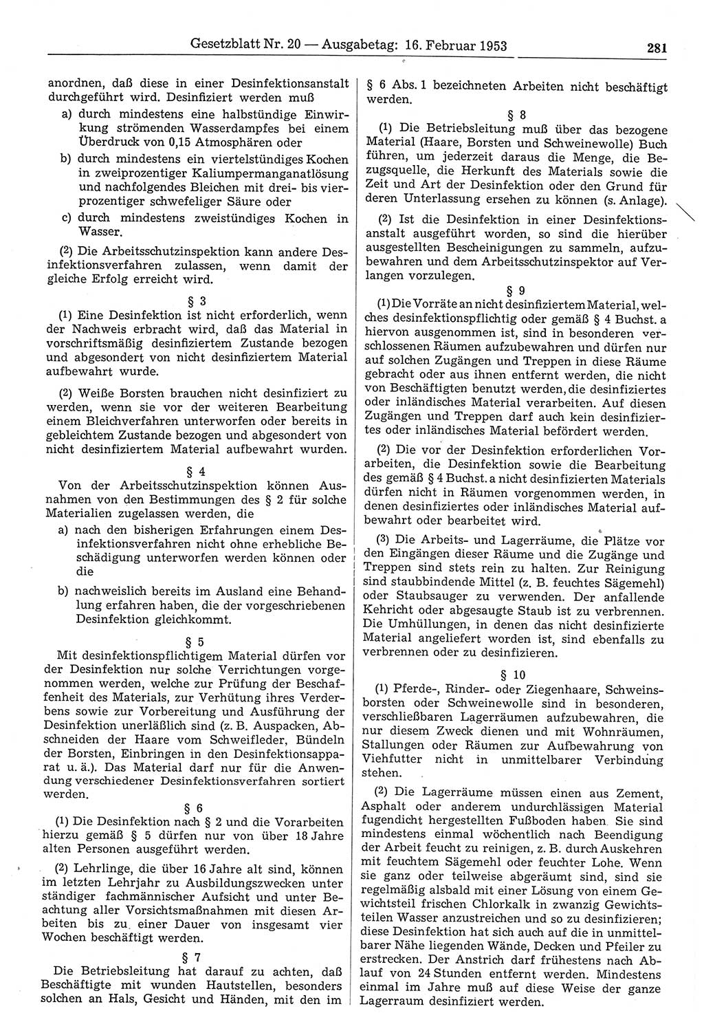 Gesetzblatt (GBl.) der Deutschen Demokratischen Republik (DDR) 1953, Seite 281 (GBl. DDR 1953, S. 281)