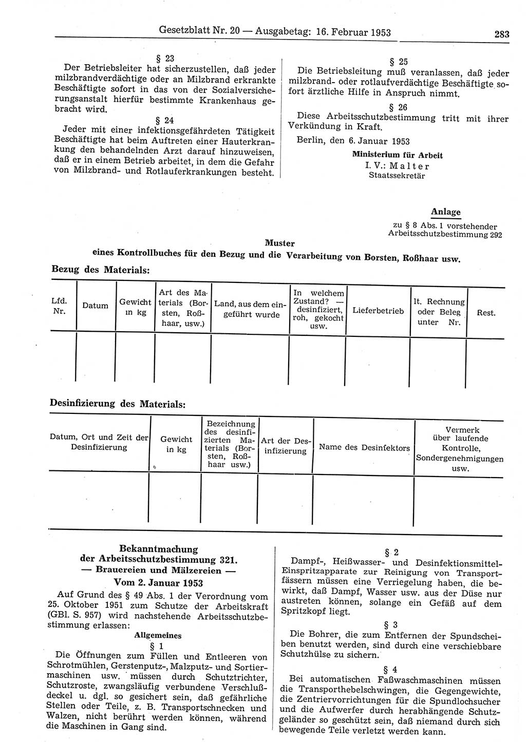 Gesetzblatt (GBl.) der Deutschen Demokratischen Republik (DDR) 1953, Seite 283 (GBl. DDR 1953, S. 283)