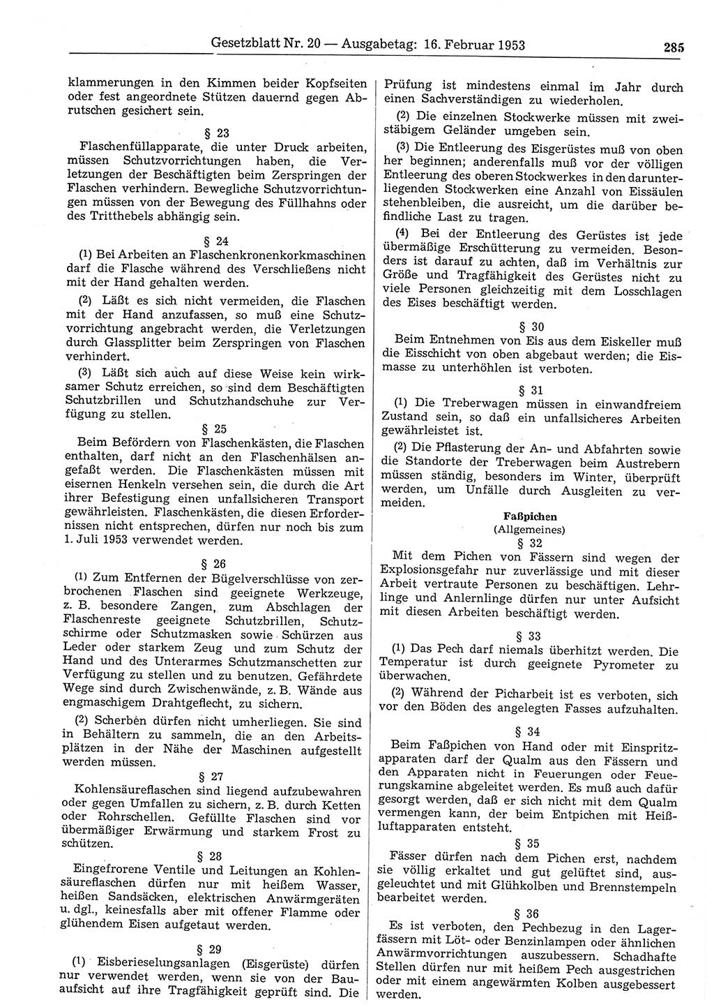Gesetzblatt (GBl.) der Deutschen Demokratischen Republik (DDR) 1953, Seite 285 (GBl. DDR 1953, S. 285)