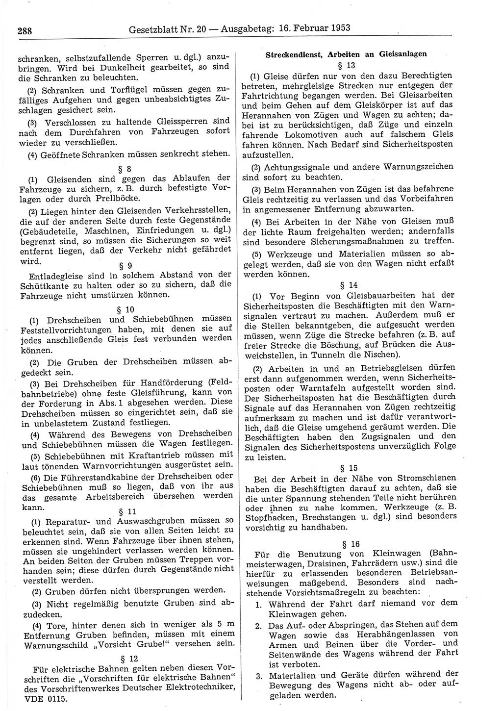 Gesetzblatt (GBl.) der Deutschen Demokratischen Republik (DDR) 1953, Seite 288 (GBl. DDR 1953, S. 288)