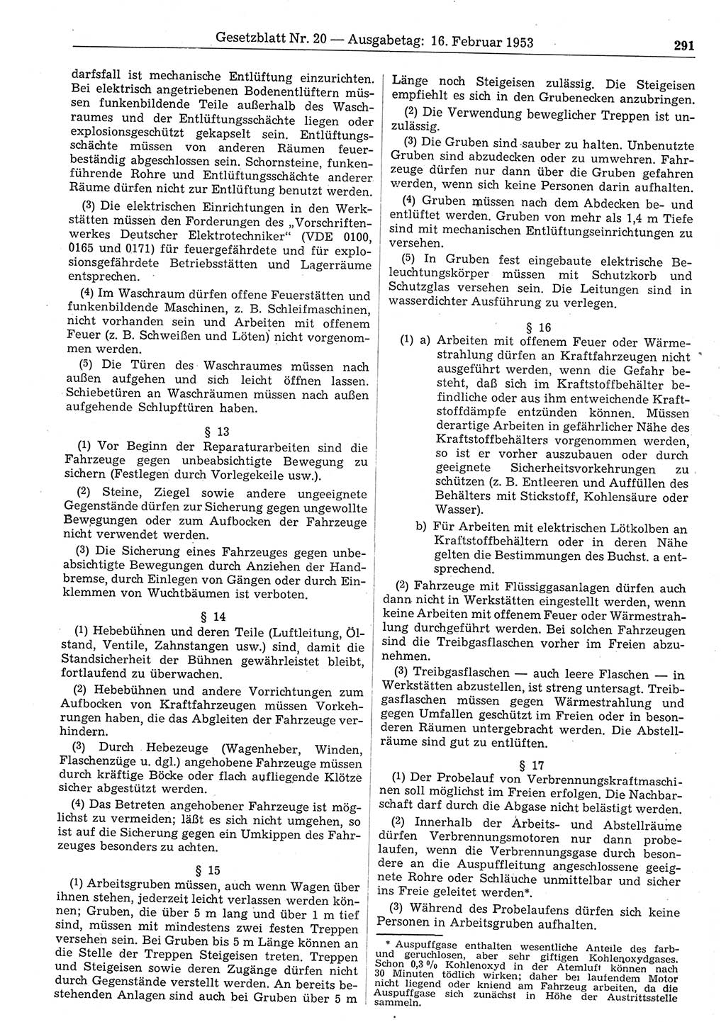 Gesetzblatt (GBl.) der Deutschen Demokratischen Republik (DDR) 1953, Seite 291 (GBl. DDR 1953, S. 291)