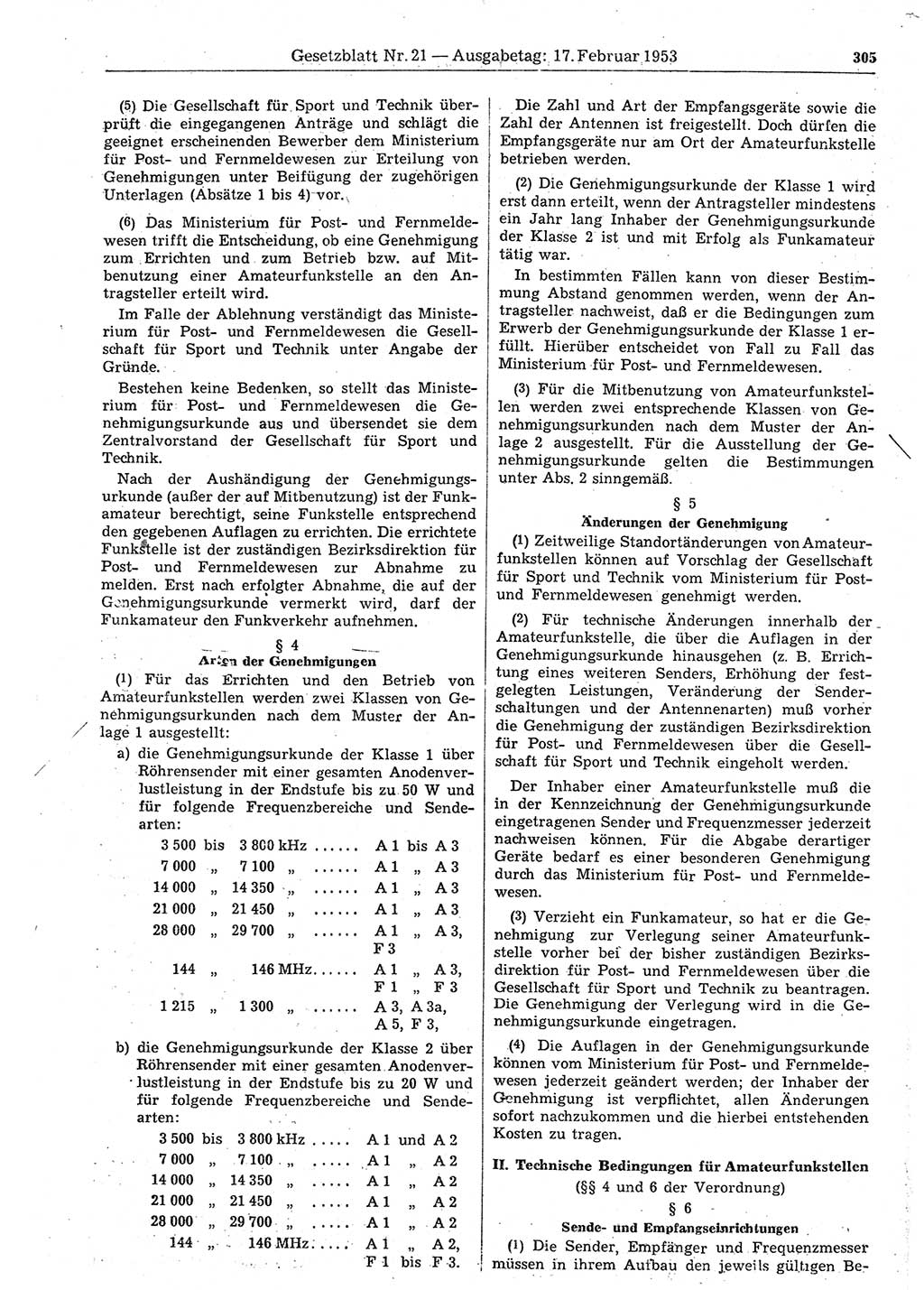 Gesetzblatt (GBl.) der Deutschen Demokratischen Republik (DDR) 1953, Seite 305 (GBl. DDR 1953, S. 305)