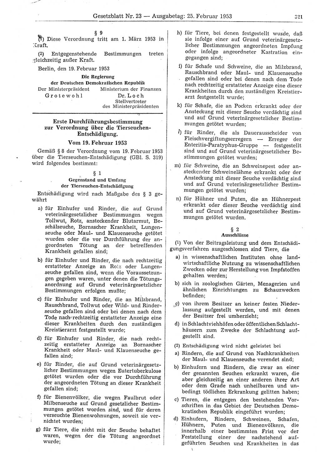 Gesetzblatt (GBl.) der Deutschen Demokratischen Republik (DDR) 1953, Seite 321 (GBl. DDR 1953, S. 321)