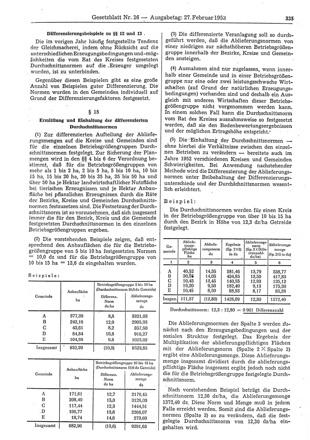 Gesetzblatt (GBl.) der Deutschen Demokratischen Republik (DDR) 1953, Seite 335 (GBl. DDR 1953, S. 335)