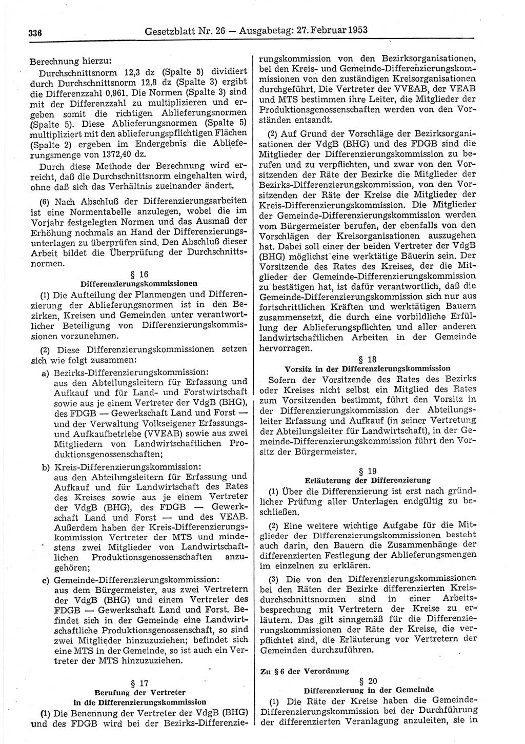 Gesetzblatt (GBl.) der Deutschen Demokratischen Republik (DDR) 1953, Seite 336 (GBl. DDR 1953, S. 336)