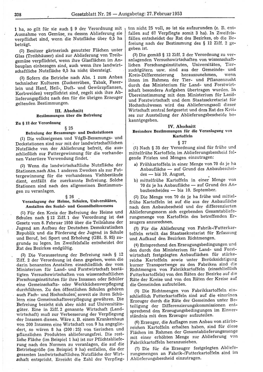 Gesetzblatt (GBl.) der Deutschen Demokratischen Republik (DDR) 1953, Seite 338 (GBl. DDR 1953, S. 338)