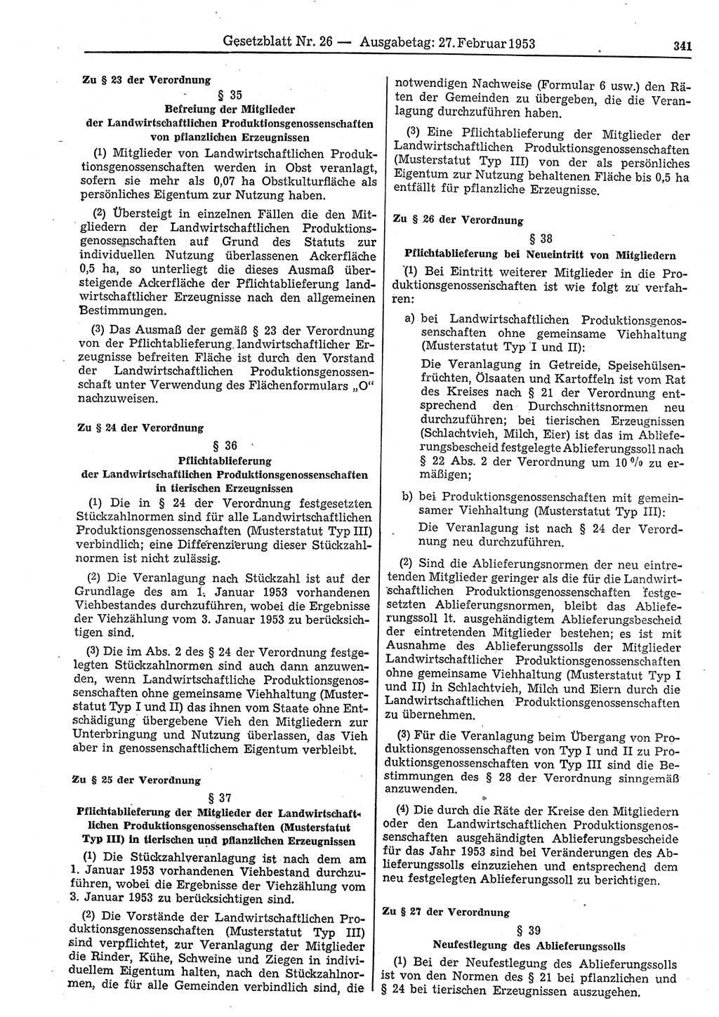 Gesetzblatt (GBl.) der Deutschen Demokratischen Republik (DDR) 1953, Seite 341 (GBl. DDR 1953, S. 341)