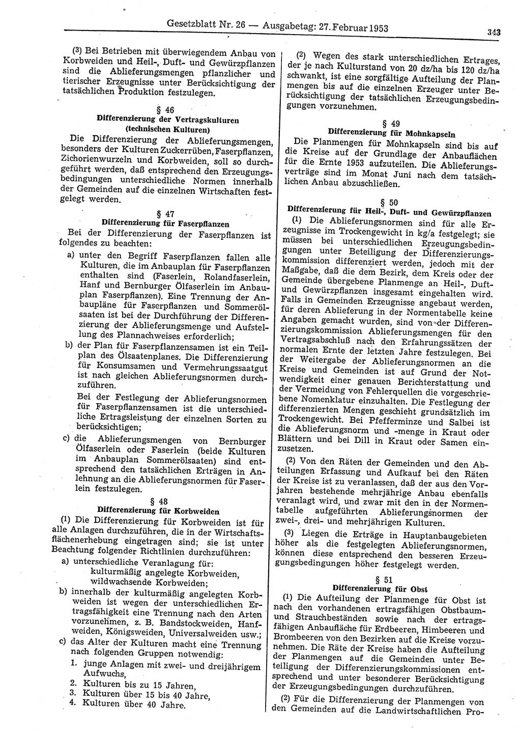 Gesetzblatt (GBl.) der Deutschen Demokratischen Republik (DDR) 1953, Seite 343 (GBl. DDR 1953, S. 343)