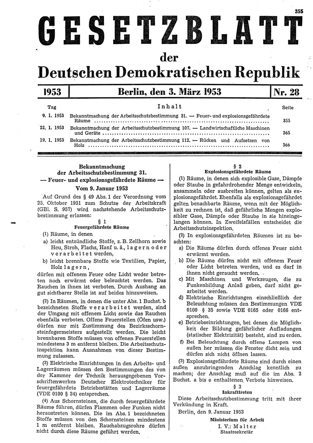Gesetzblatt (GBl.) der Deutschen Demokratischen Republik (DDR) 1953, Seite 355 (GBl. DDR 1953, S. 355)