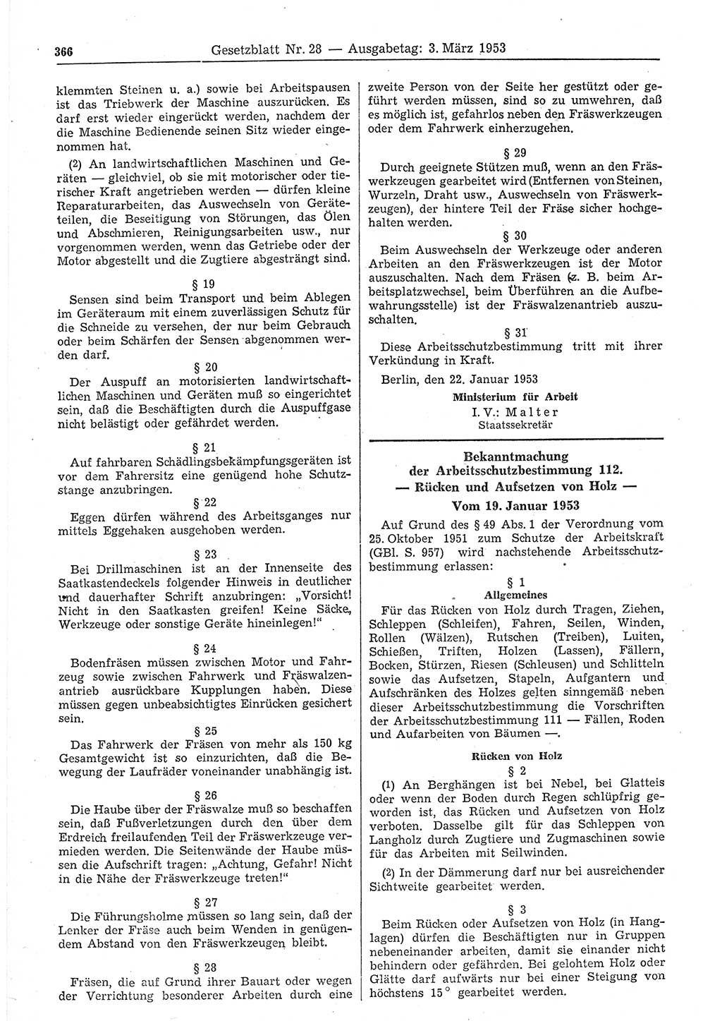 Gesetzblatt (GBl.) der Deutschen Demokratischen Republik (DDR) 1953, Seite 366 (GBl. DDR 1953, S. 366)