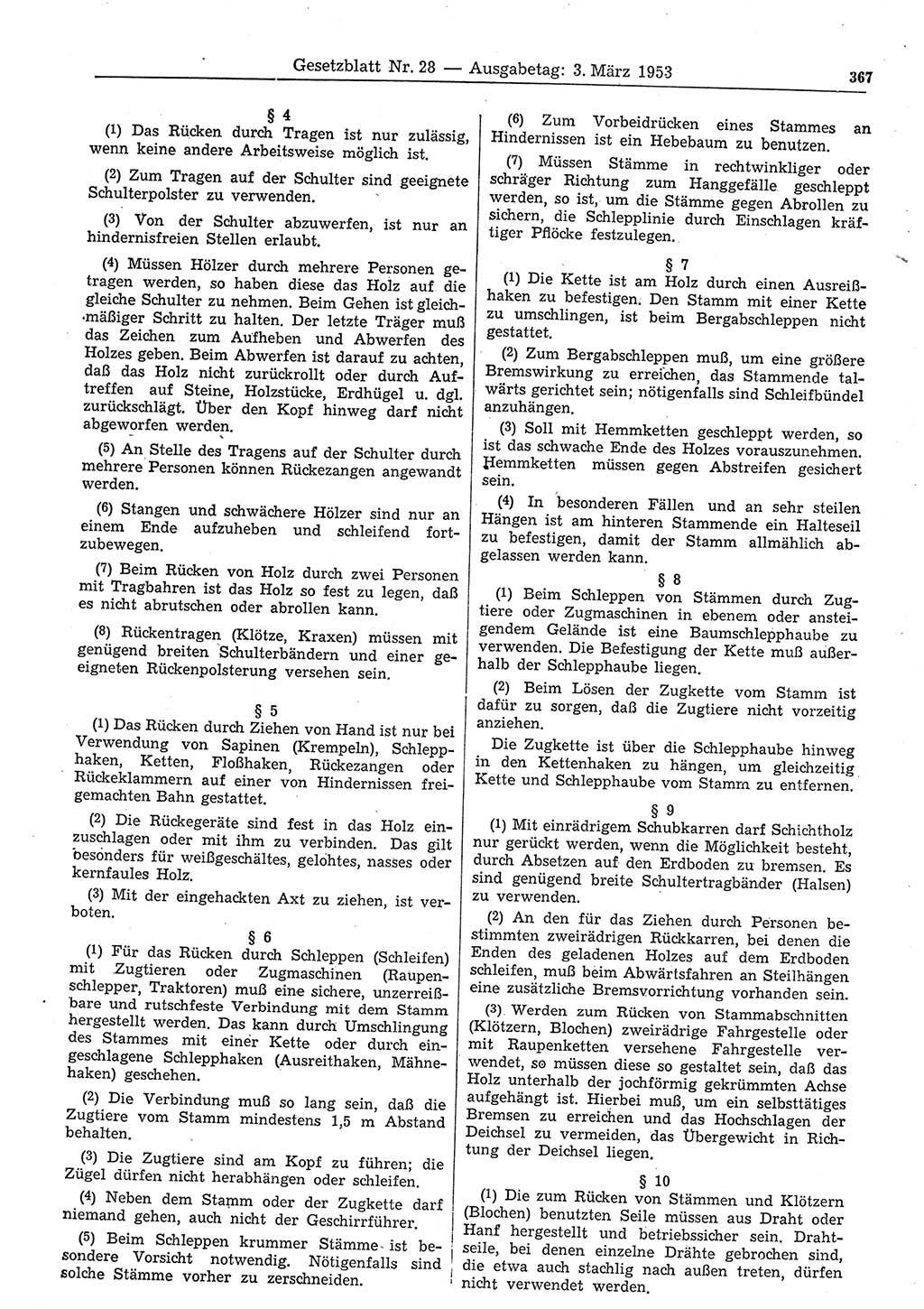 Gesetzblatt (GBl.) der Deutschen Demokratischen Republik (DDR) 1953, Seite 367 (GBl. DDR 1953, S. 367)