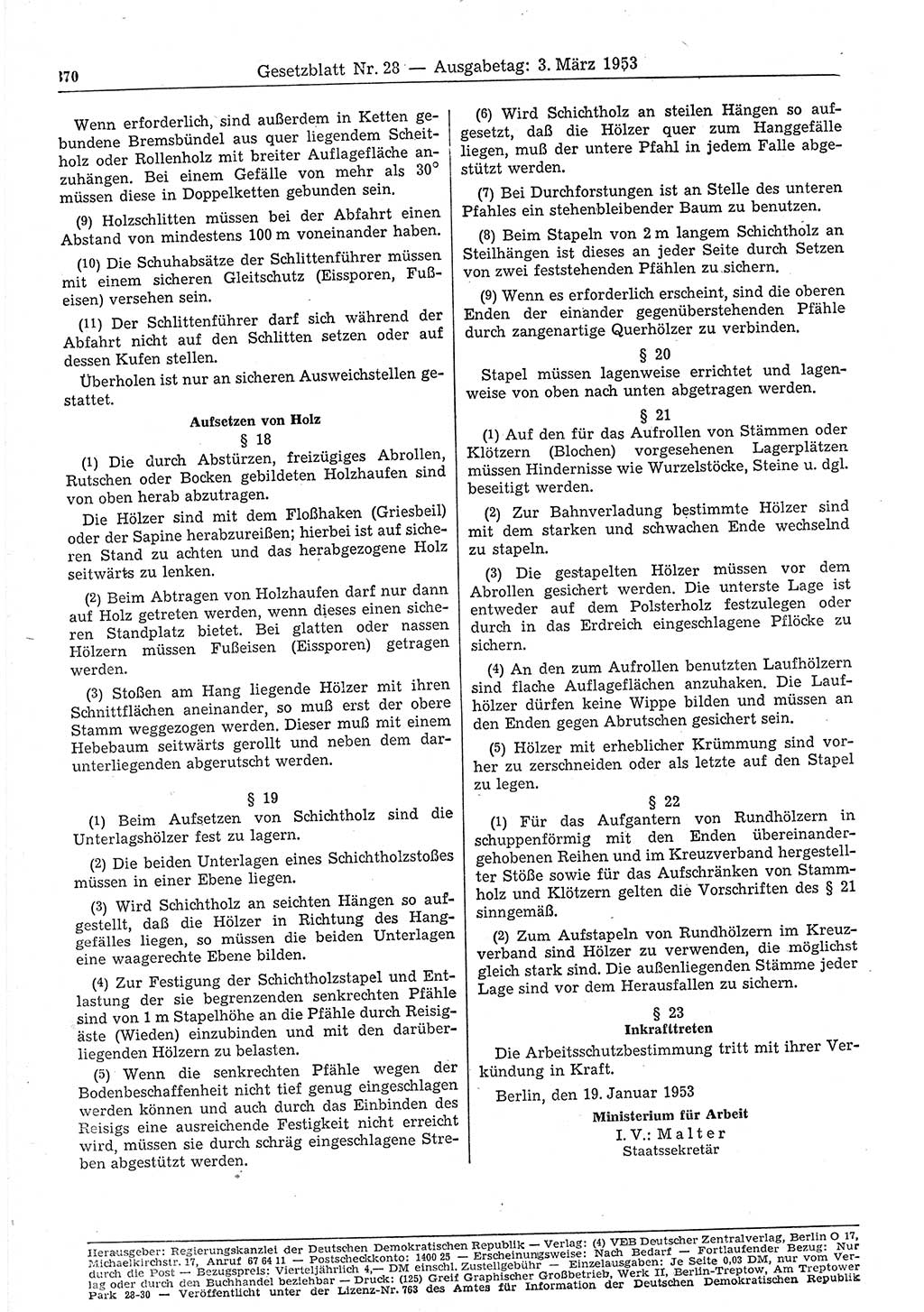 Gesetzblatt (GBl.) der Deutschen Demokratischen Republik (DDR) 1953, Seite 370 (GBl. DDR 1953, S. 370)