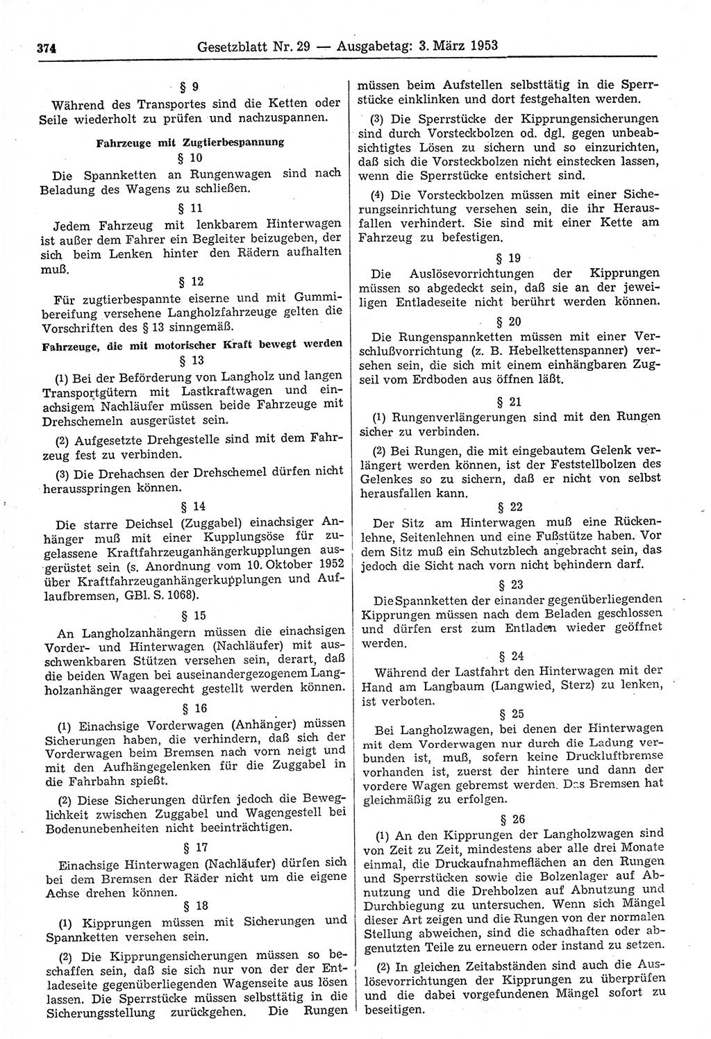 Gesetzblatt (GBl.) der Deutschen Demokratischen Republik (DDR) 1953, Seite 374 (GBl. DDR 1953, S. 374)