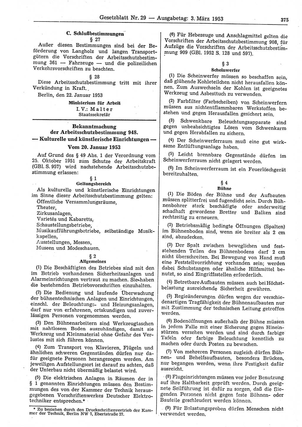 Gesetzblatt (GBl.) der Deutschen Demokratischen Republik (DDR) 1953, Seite 375 (GBl. DDR 1953, S. 375)