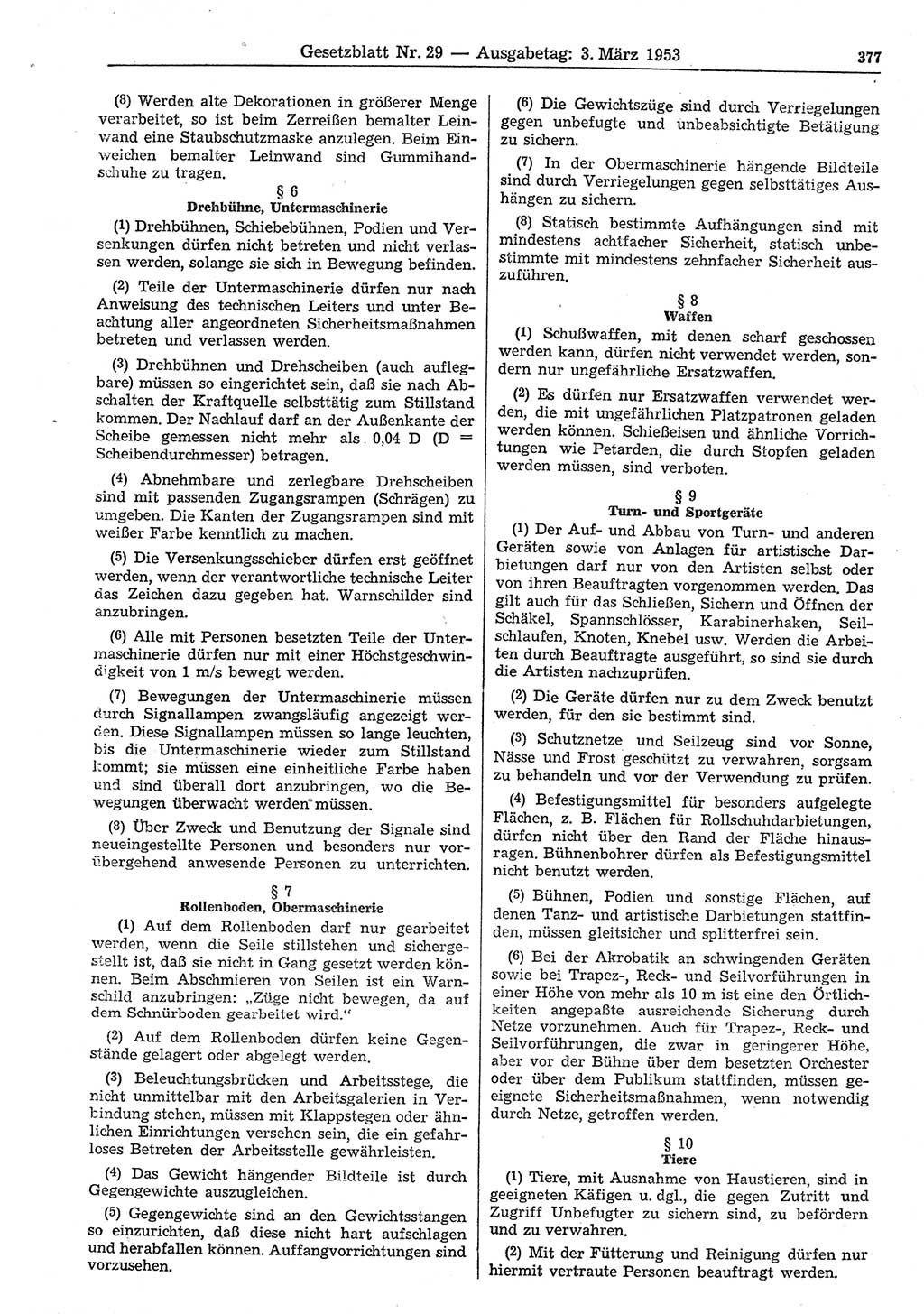 Gesetzblatt (GBl.) der Deutschen Demokratischen Republik (DDR) 1953, Seite 377 (GBl. DDR 1953, S. 377)