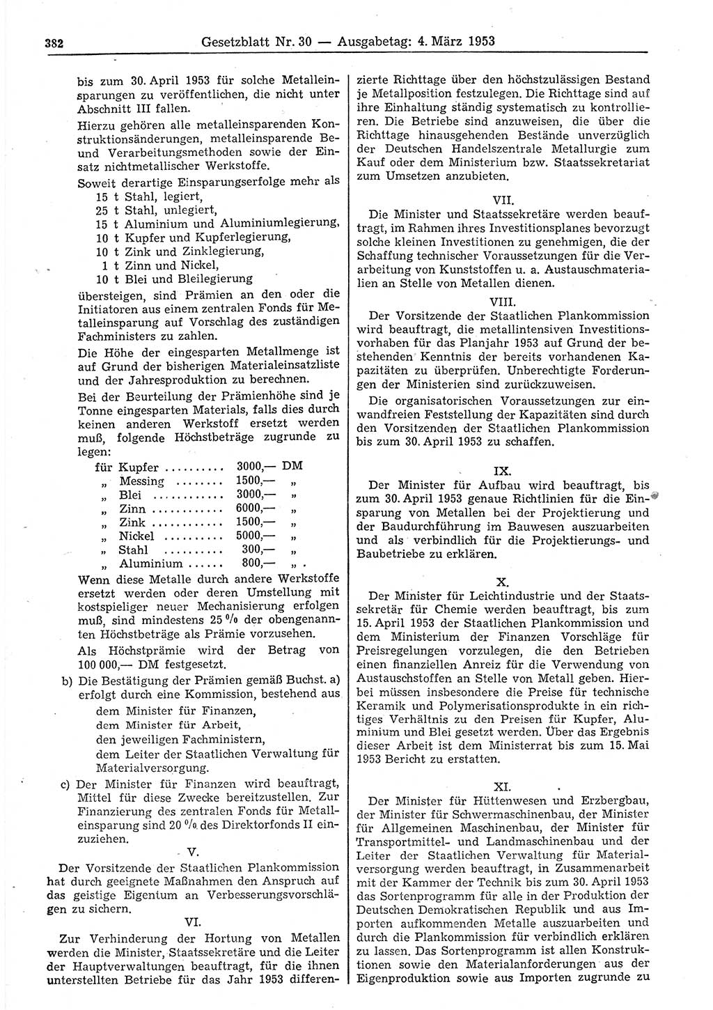 Gesetzblatt (GBl.) der Deutschen Demokratischen Republik (DDR) 1953, Seite 382 (GBl. DDR 1953, S. 382)