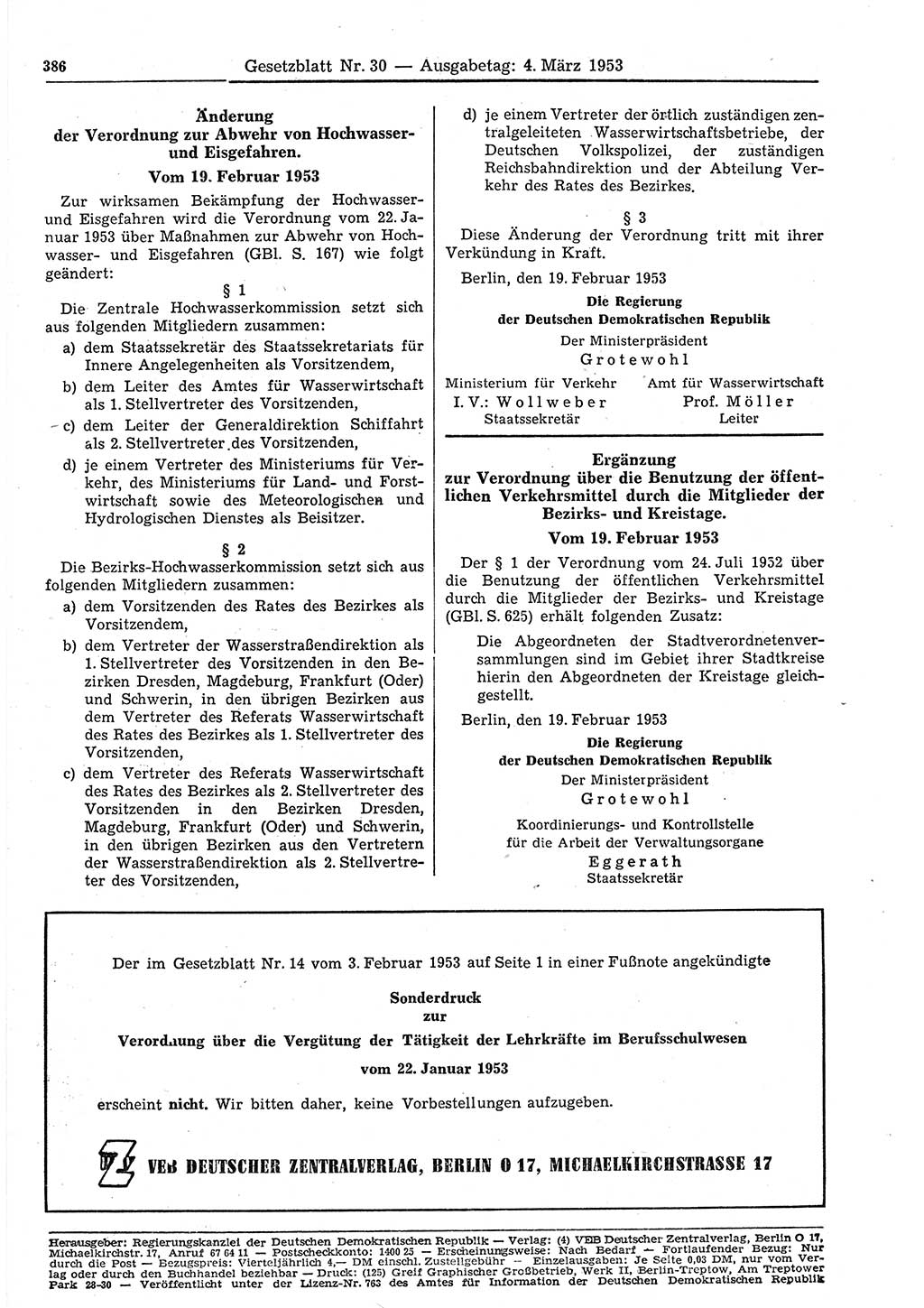Gesetzblatt (GBl.) der Deutschen Demokratischen Republik (DDR) 1953, Seite 386 (GBl. DDR 1953, S. 386)