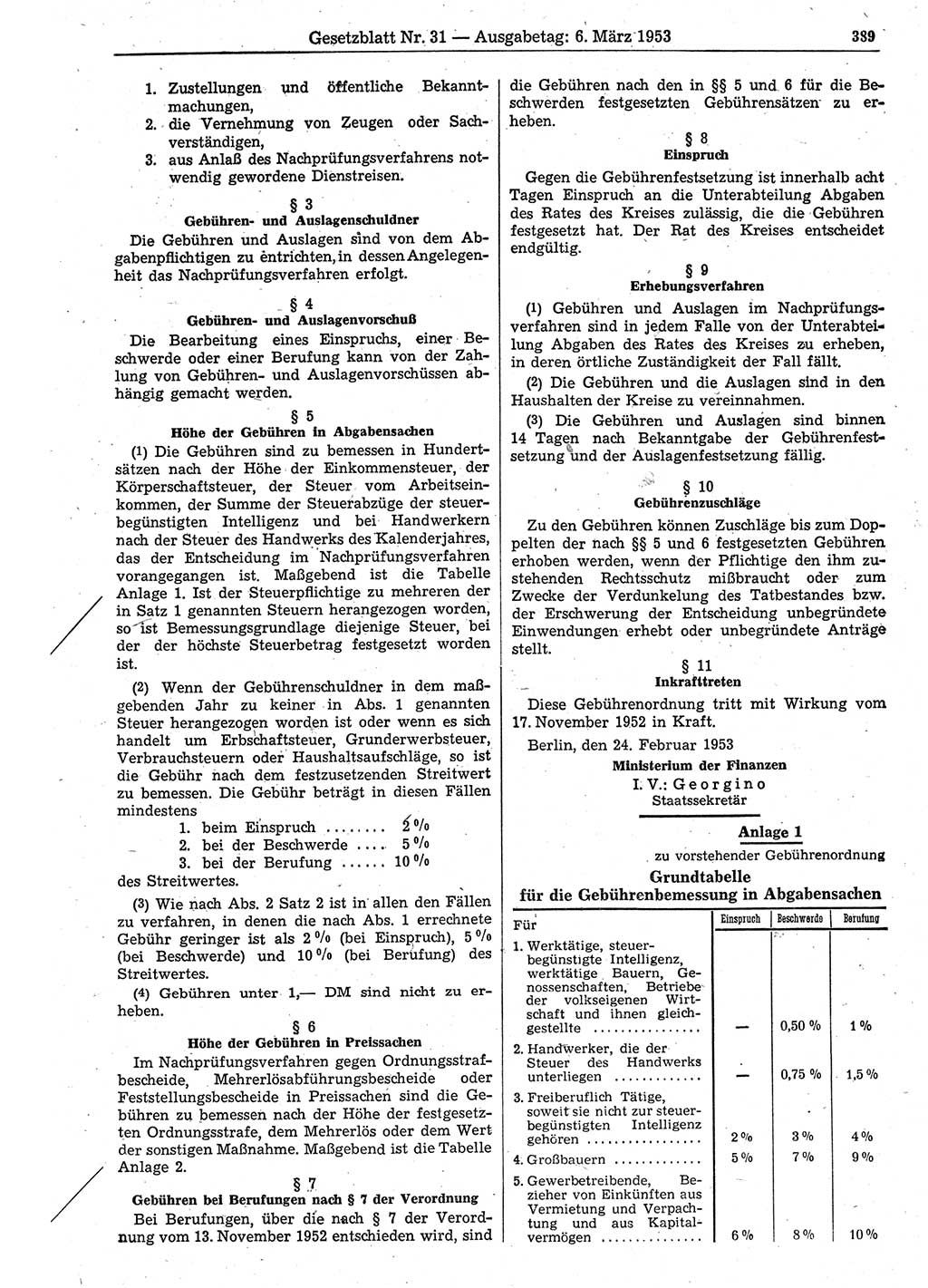 Gesetzblatt (GBl.) der Deutschen Demokratischen Republik (DDR) 1953, Seite 389 (GBl. DDR 1953, S. 389)