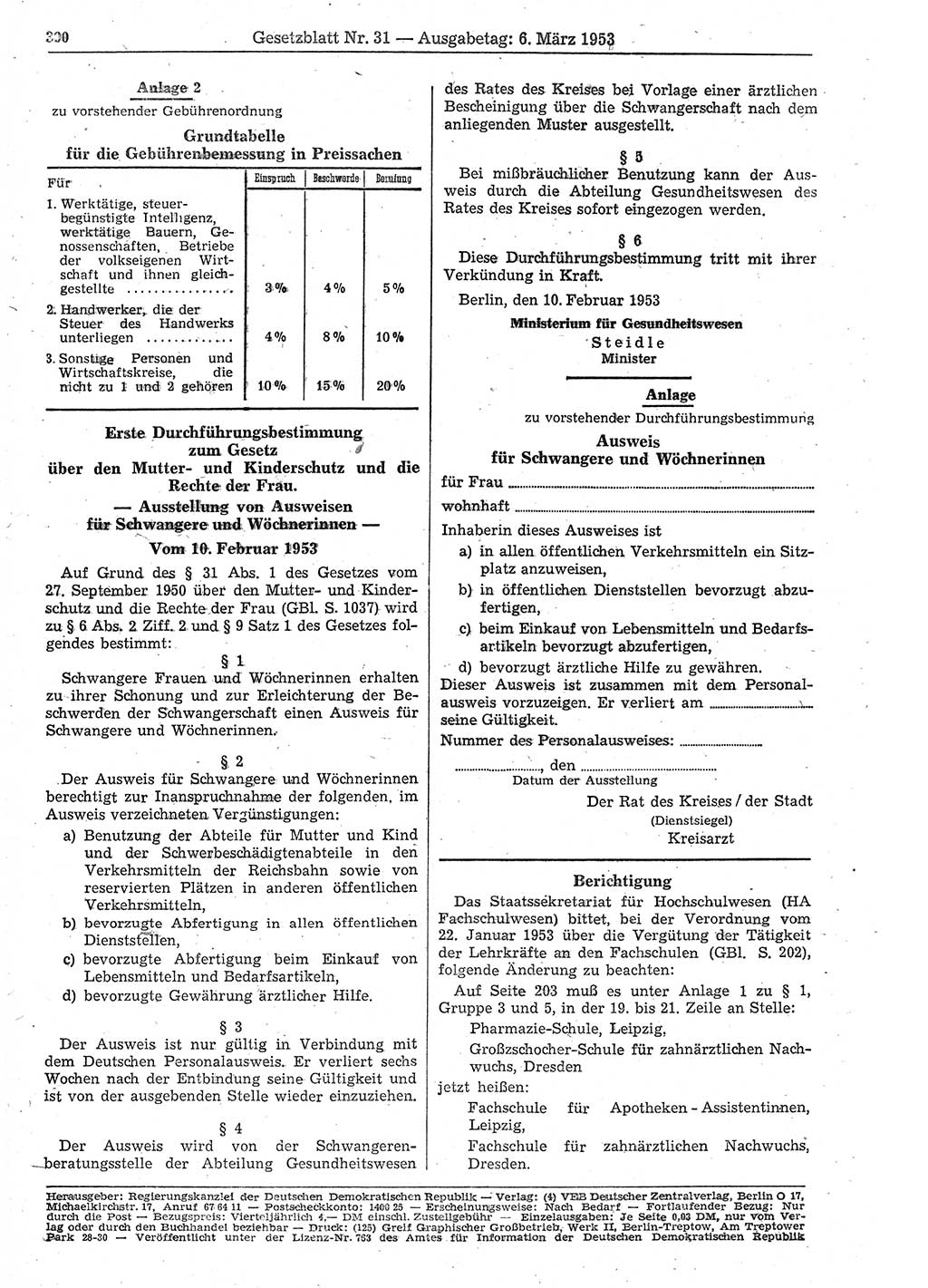 Gesetzblatt (GBl.) der Deutschen Demokratischen Republik (DDR) 1953, Seite 390 (GBl. DDR 1953, S. 390)