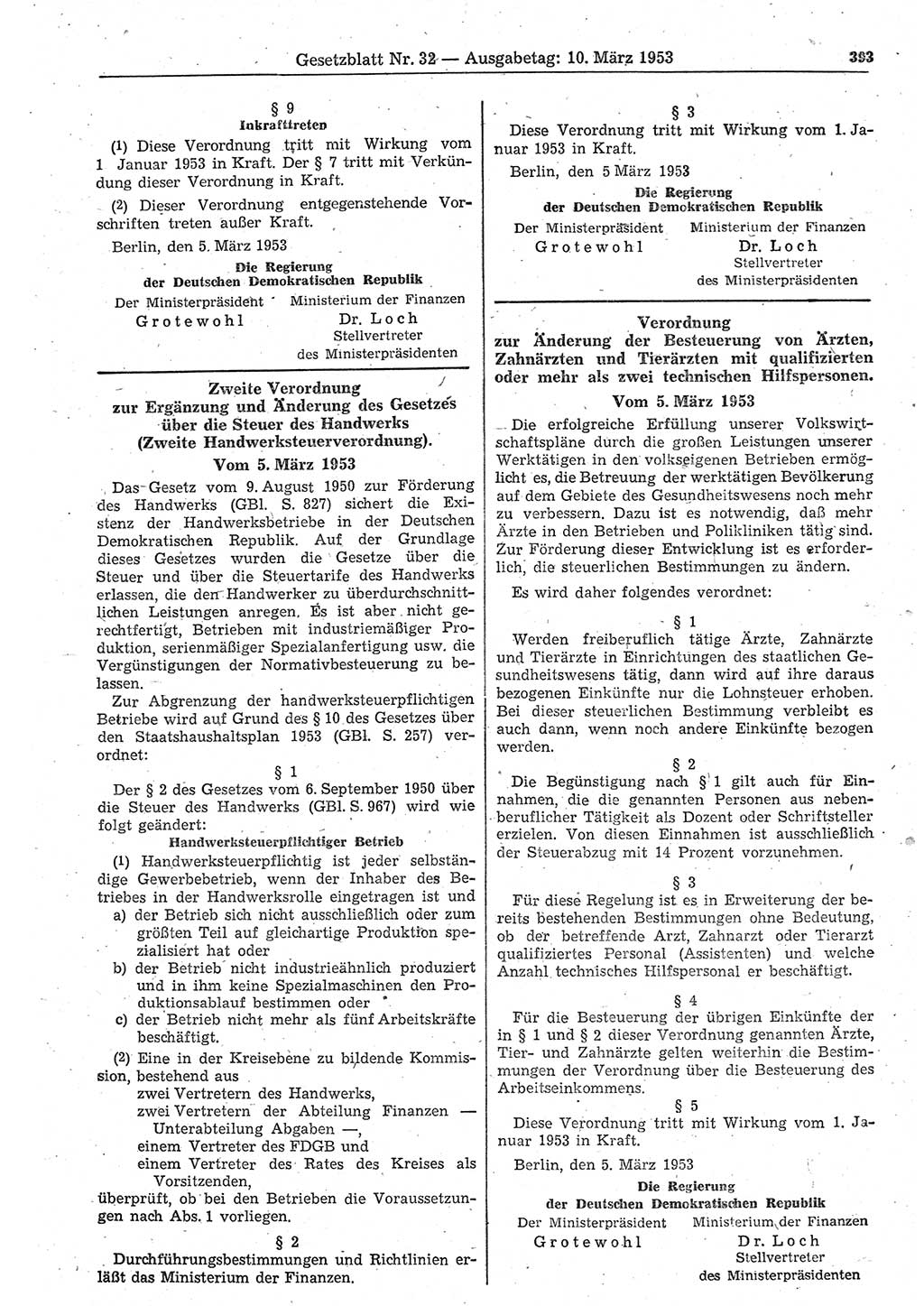 Gesetzblatt (GBl.) der Deutschen Demokratischen Republik (DDR) 1953, Seite 393 (GBl. DDR 1953, S. 393)