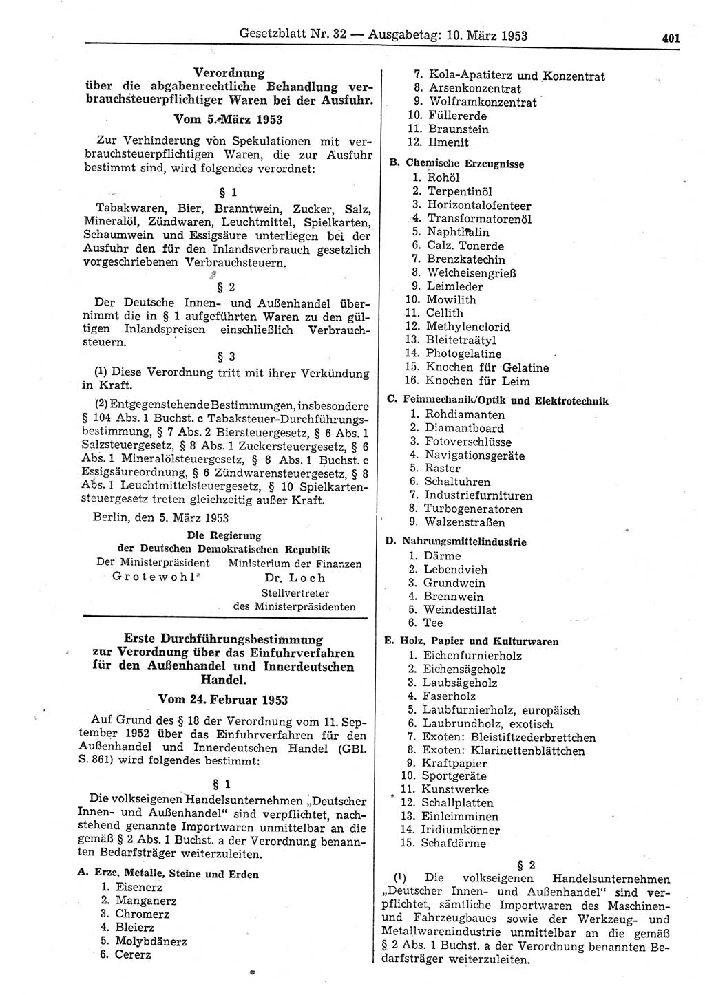 Gesetzblatt (GBl.) der Deutschen Demokratischen Republik (DDR) 1953, Seite 401 (GBl. DDR 1953, S. 401)