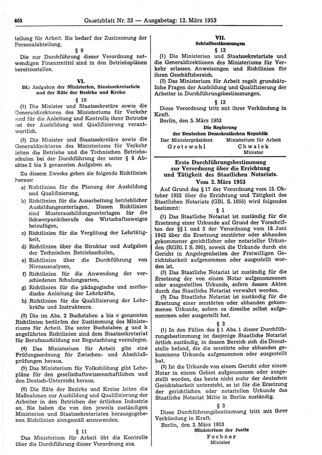 Gesetzblatt (GBl.) der Deutschen Demokratischen Republik (DDR) 1953, Seite 408 (GBl. DDR 1953, S. 408)