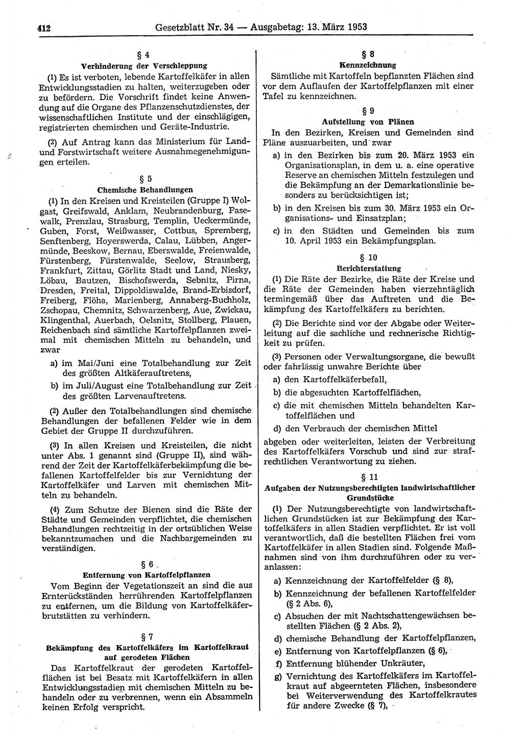 Gesetzblatt (GBl.) der Deutschen Demokratischen Republik (DDR) 1953, Seite 412 (GBl. DDR 1953, S. 412)