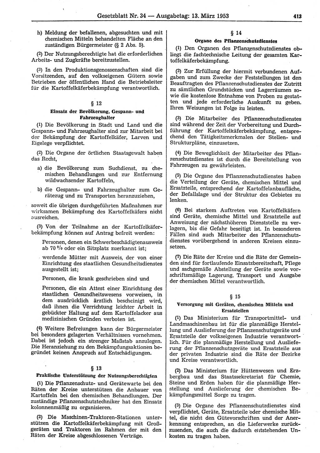 Gesetzblatt (GBl.) der Deutschen Demokratischen Republik (DDR) 1953, Seite 413 (GBl. DDR 1953, S. 413)