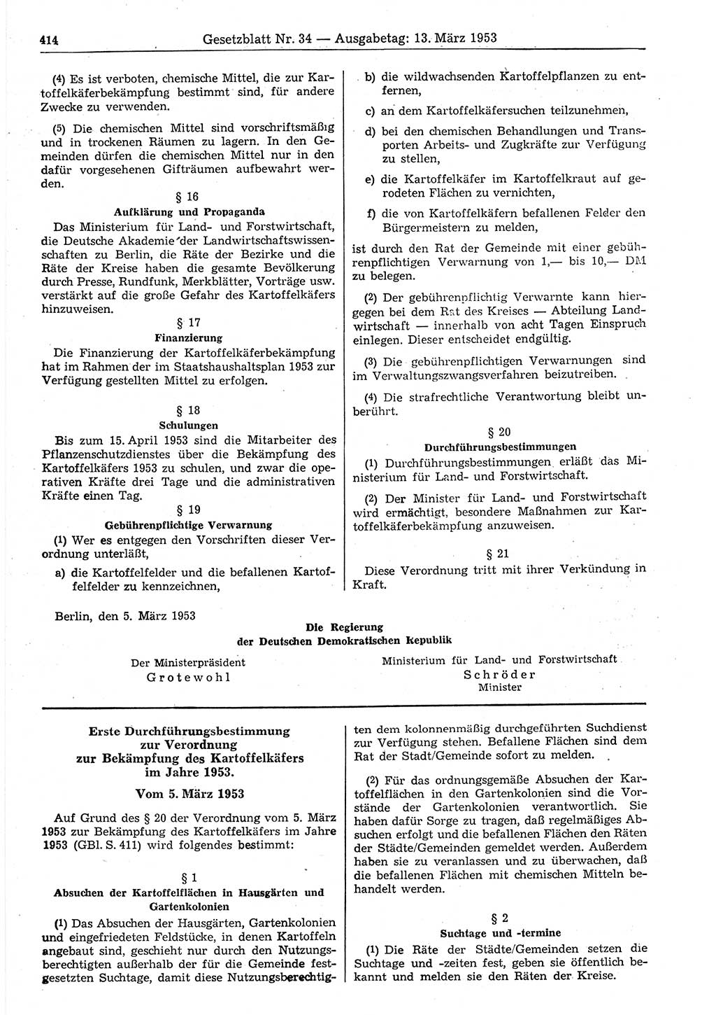 Gesetzblatt (GBl.) der Deutschen Demokratischen Republik (DDR) 1953, Seite 414 (GBl. DDR 1953, S. 414)