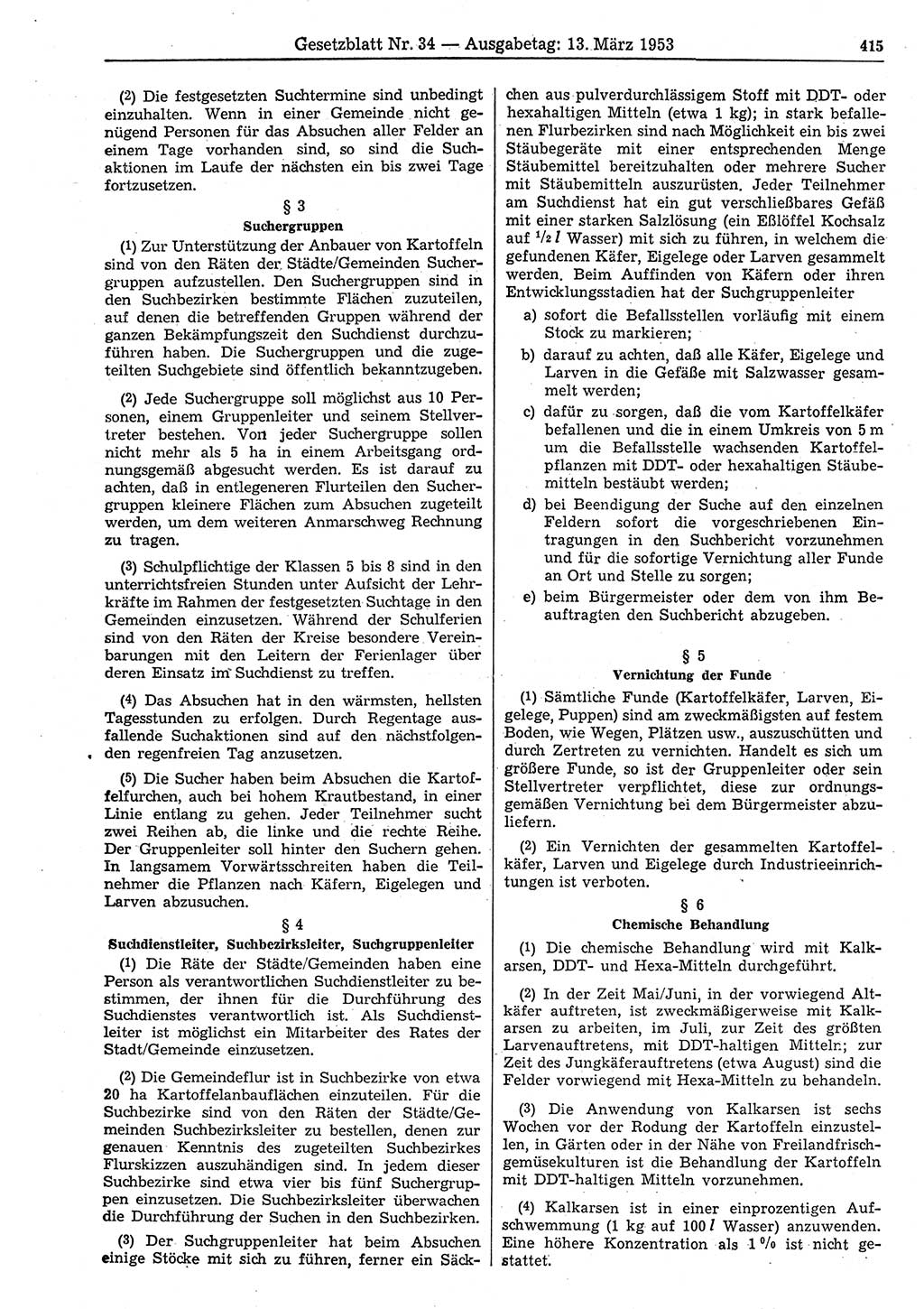 Gesetzblatt (GBl.) der Deutschen Demokratischen Republik (DDR) 1953, Seite 415 (GBl. DDR 1953, S. 415)
