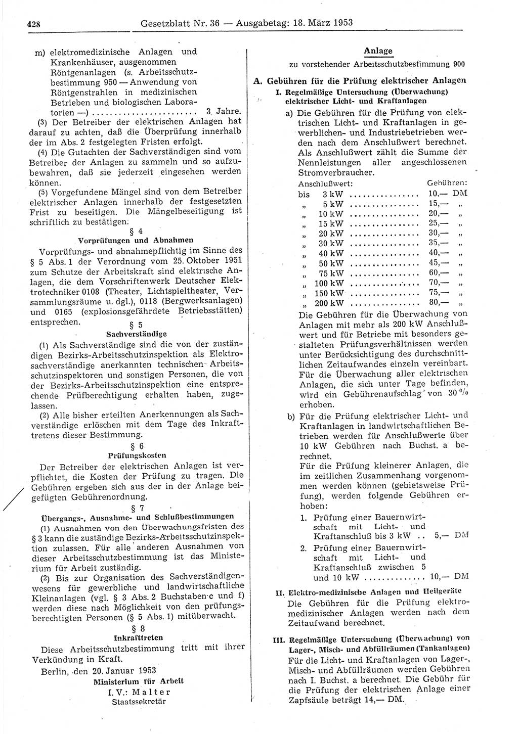 Gesetzblatt (GBl.) der Deutschen Demokratischen Republik (DDR) 1953, Seite 428 (GBl. DDR 1953, S. 428)