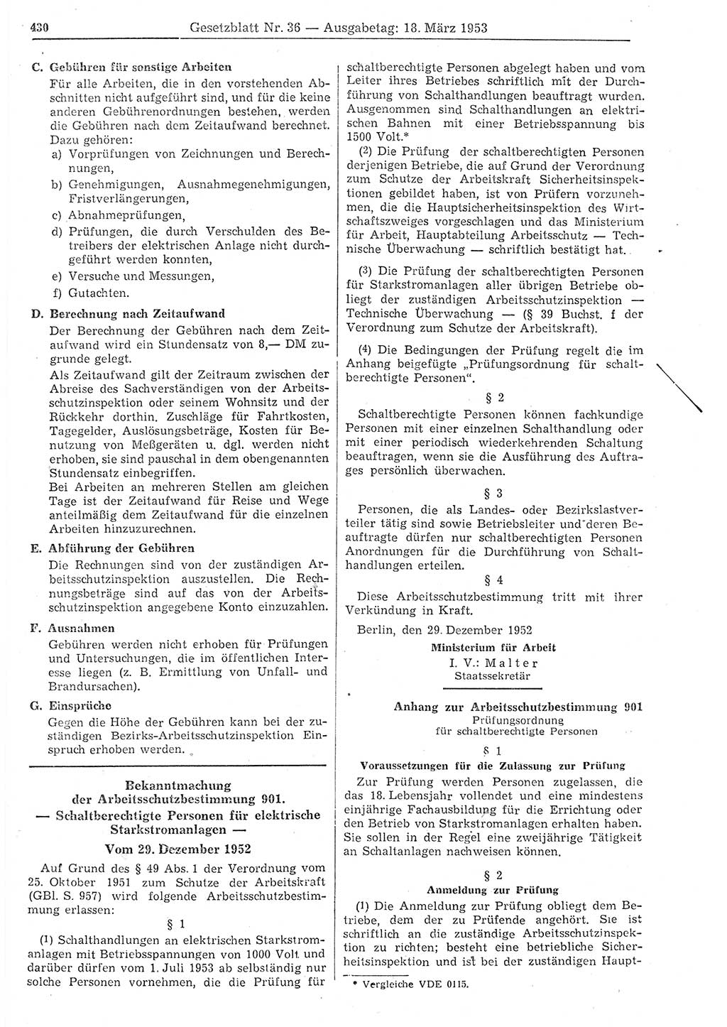 Gesetzblatt (GBl.) der Deutschen Demokratischen Republik (DDR) 1953, Seite 430 (GBl. DDR 1953, S. 430)