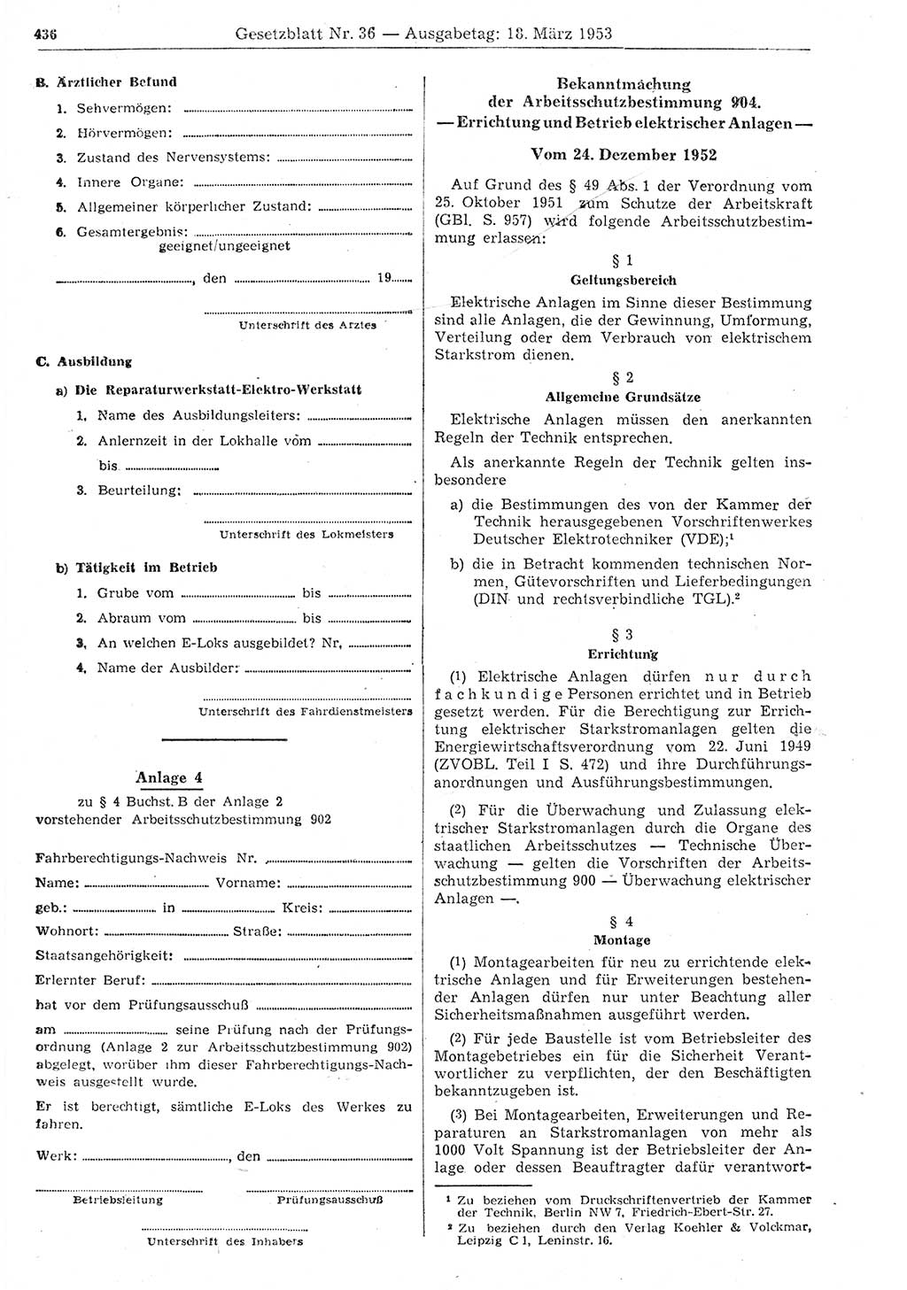 Gesetzblatt (GBl.) der Deutschen Demokratischen Republik (DDR) 1953, Seite 436 (GBl. DDR 1953, S. 436)