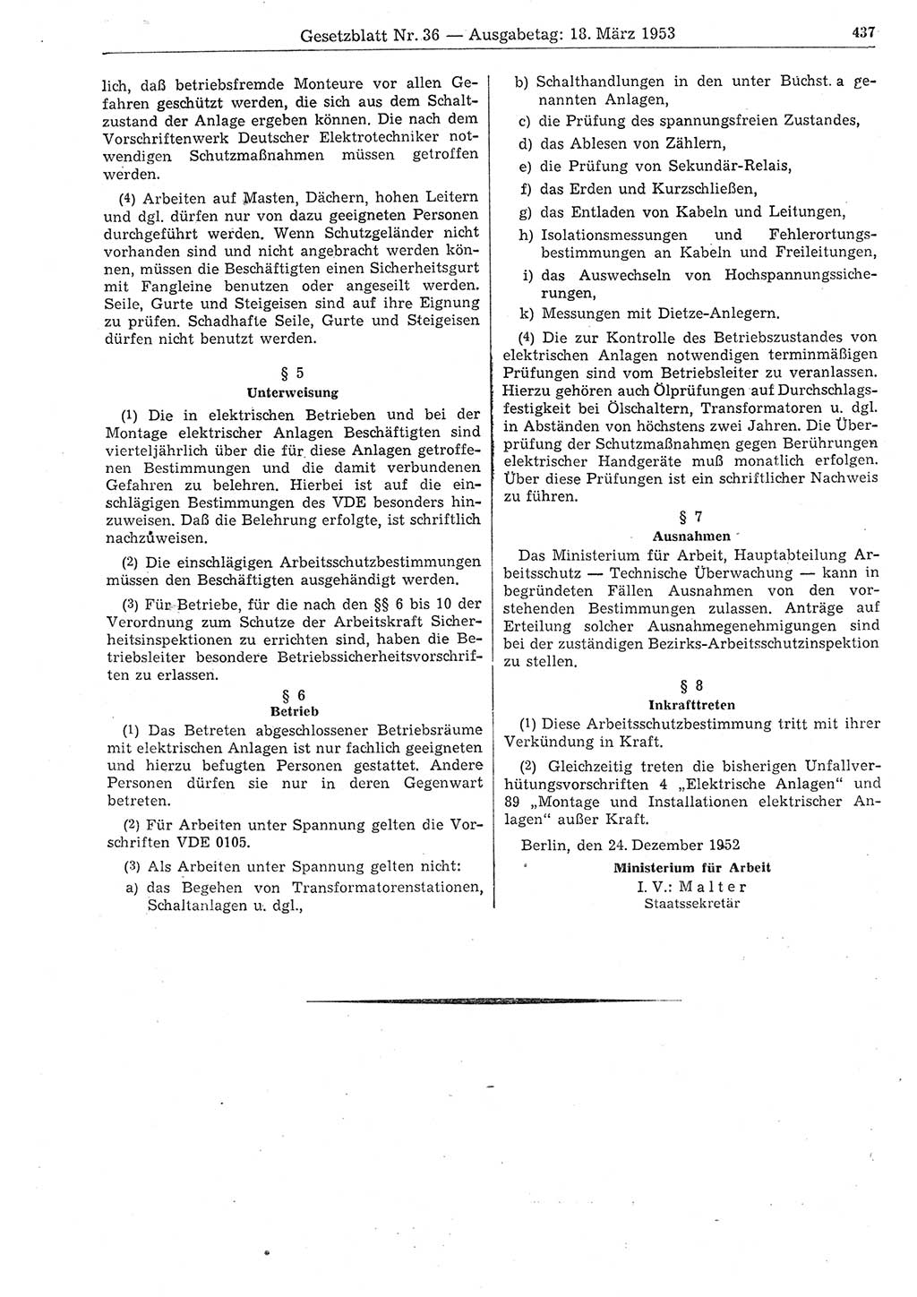 Gesetzblatt (GBl.) der Deutschen Demokratischen Republik (DDR) 1953, Seite 437 (GBl. DDR 1953, S. 437)